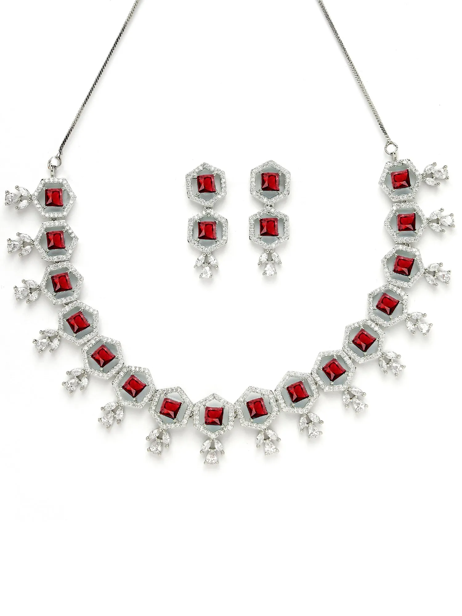 Karatcart Red Cubic Zirconia Studded Light Weight Jewellery Set for Women