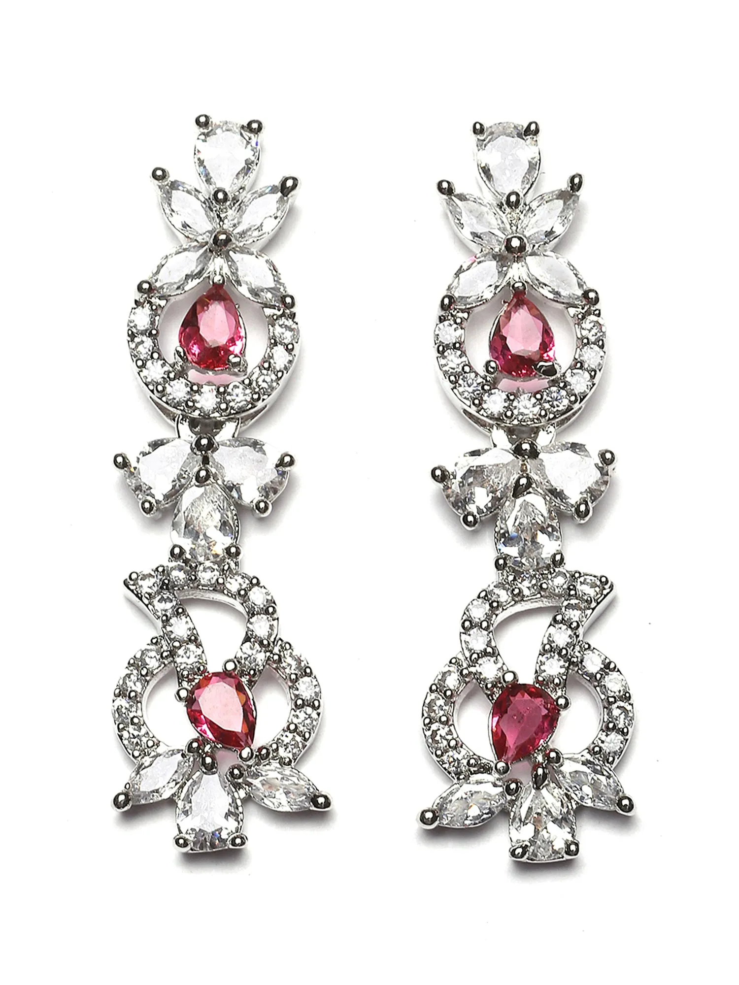 Karatcart Red Cubic Zirconia Studded Silver Plated Necklace Set for Women