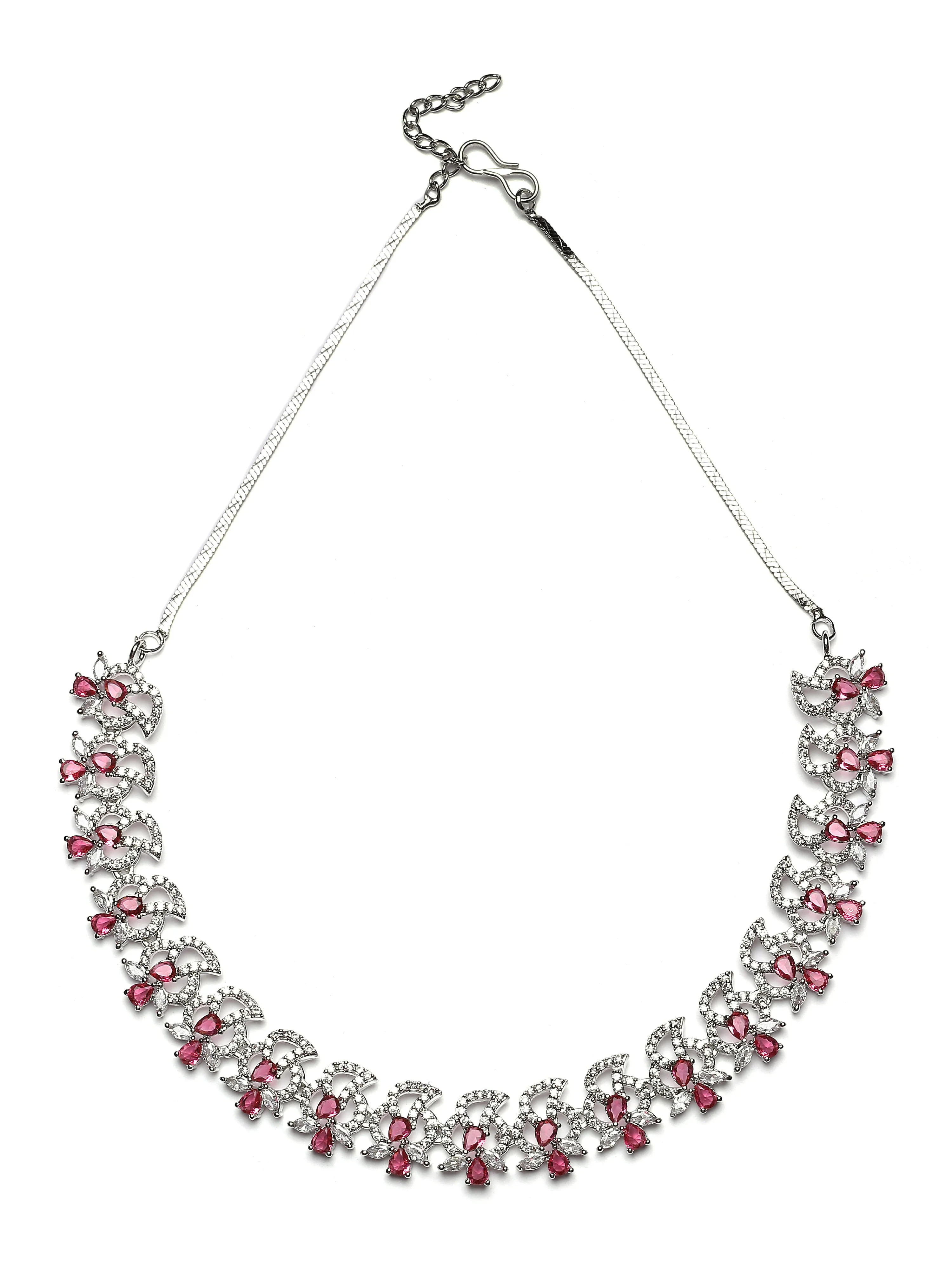 Karatcart Red Cubic Zirconia Studded Silver Plated Necklace Set for Women