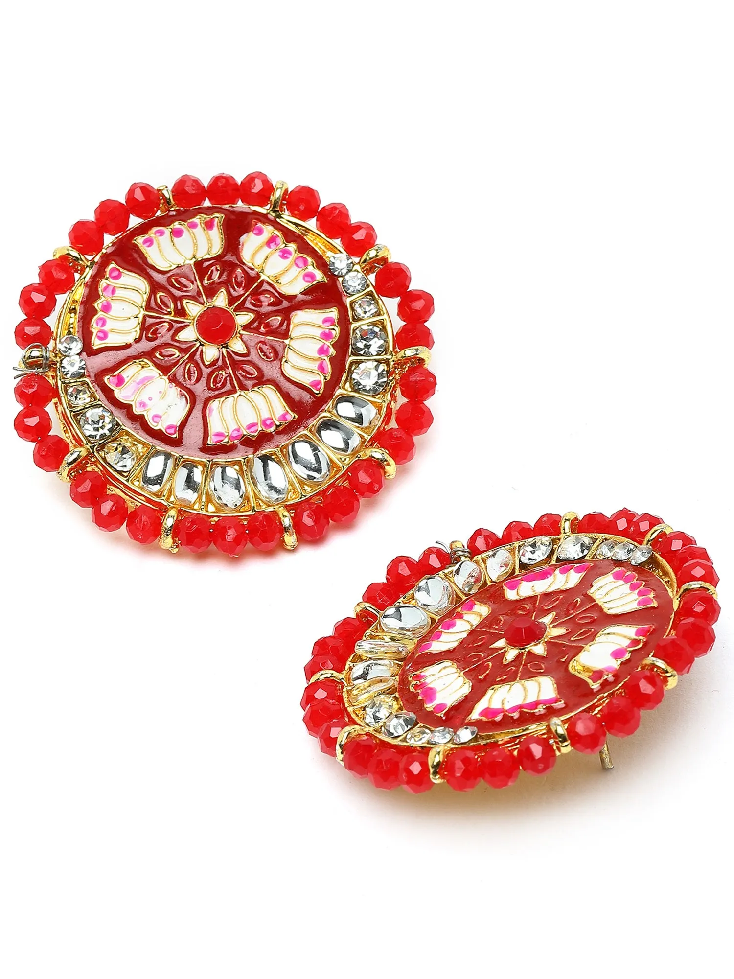 Karatcart Red Meena Lotus Design Crystal Choker Necklace Set for Women