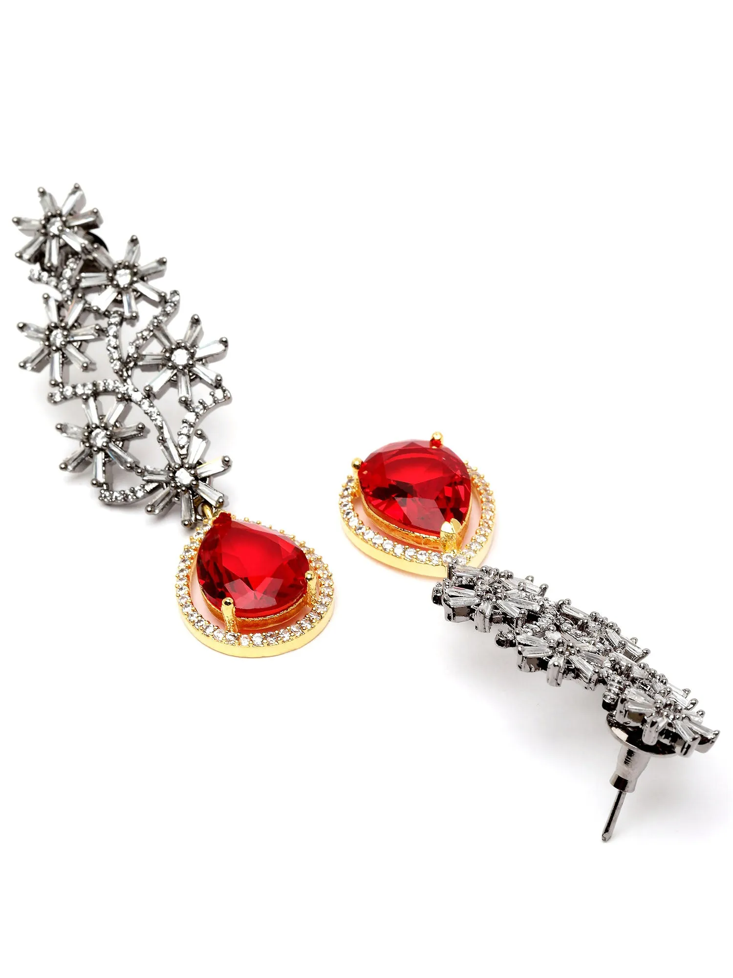 Karatcart Red Stone Studded Black Tone AD Earrings for Women
