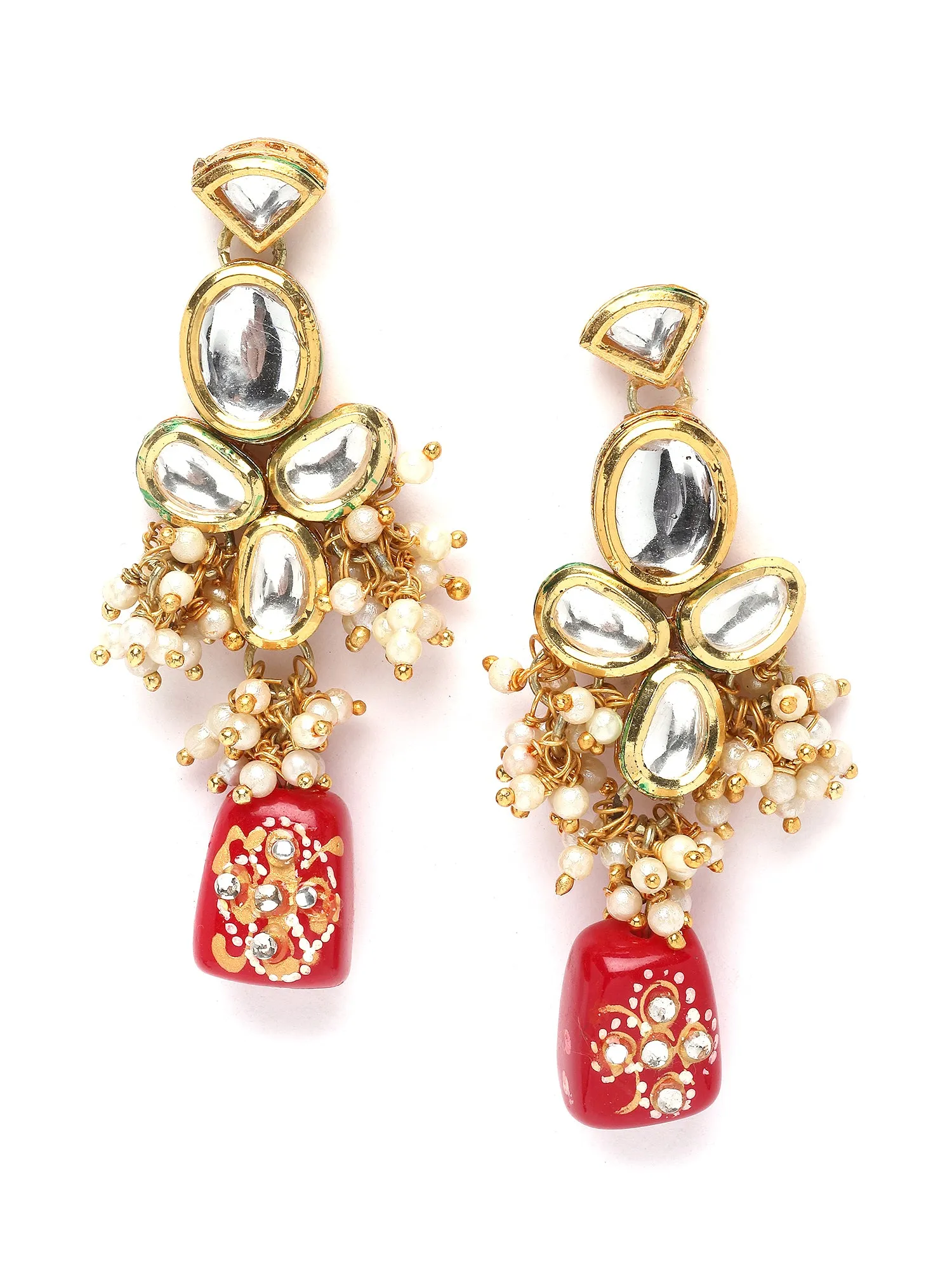 Karatcart Red Tumble and Pearl Studded Polki Kundan Choker Necklace Set for Women