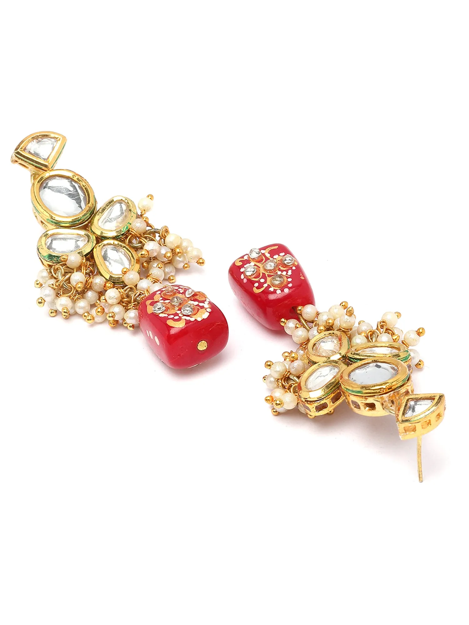 Karatcart Red Tumble and Pearl Studded Polki Kundan Choker Necklace Set for Women