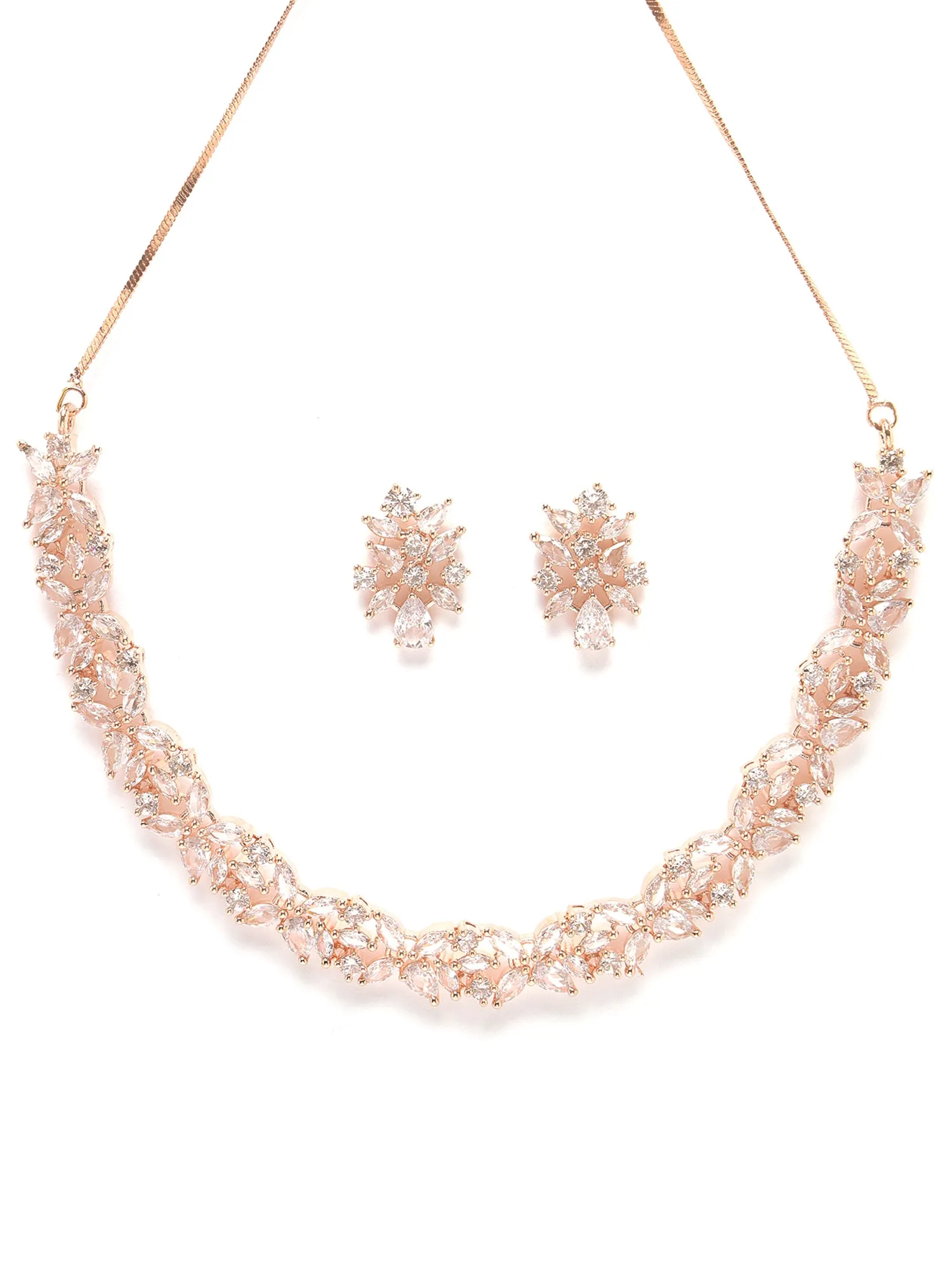 Karatcart Rose Gold Plated American Diamond Necklace Set for Women