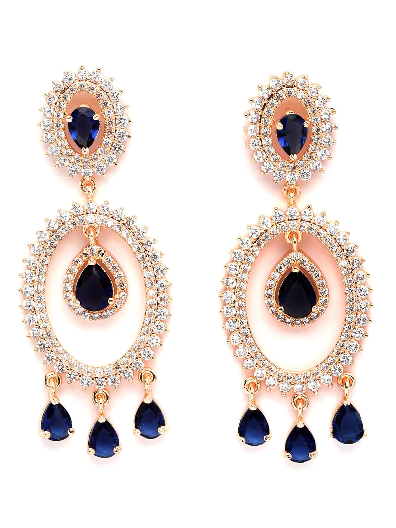 Karatcart Rose Gold Plated Blue Cubic Zirconia Studded Dangler Earrings for Women