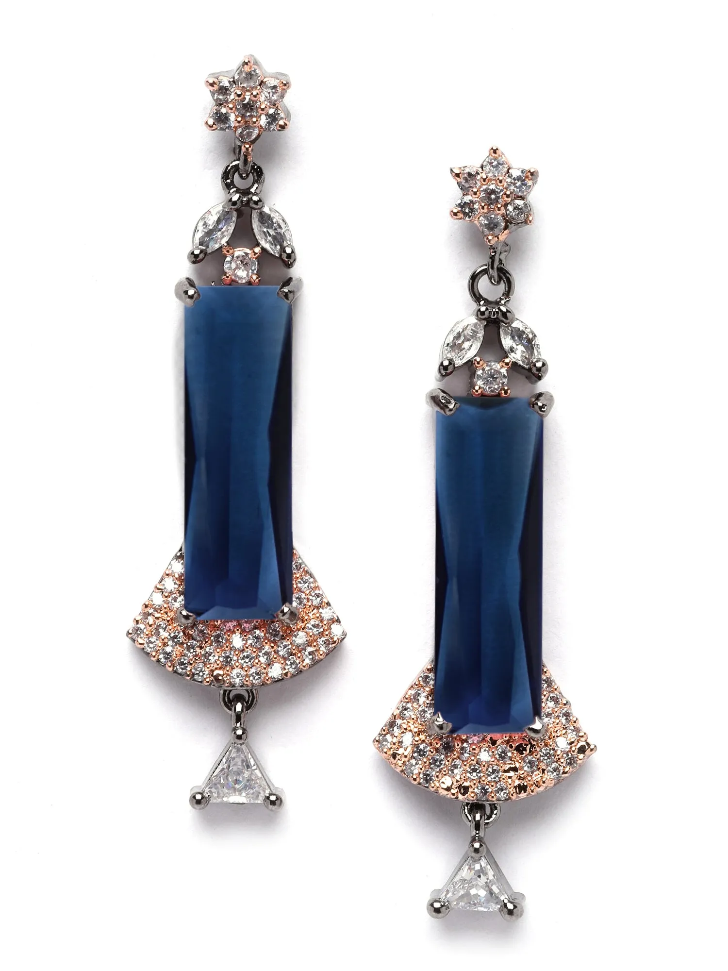 Karatcart Rose Gold Plated Blue Cubic Zirconia Studded Drop Earrings for Women