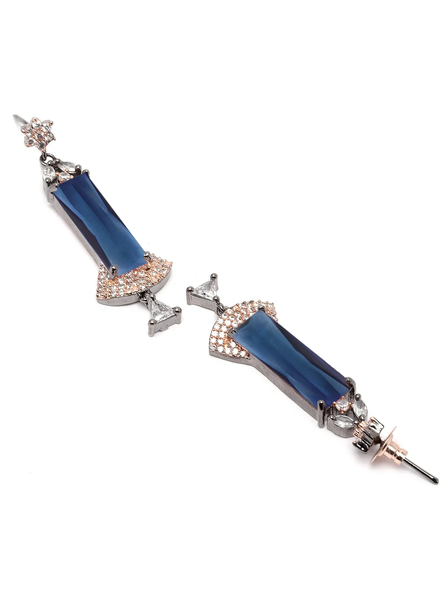 Karatcart Rose Gold Plated Blue Cubic Zirconia Studded Drop Earrings for Women