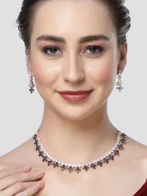 Karatcart Rose Gold Plated Blue Cubic Zirconia Studded Floral Design Necklace Set for Women