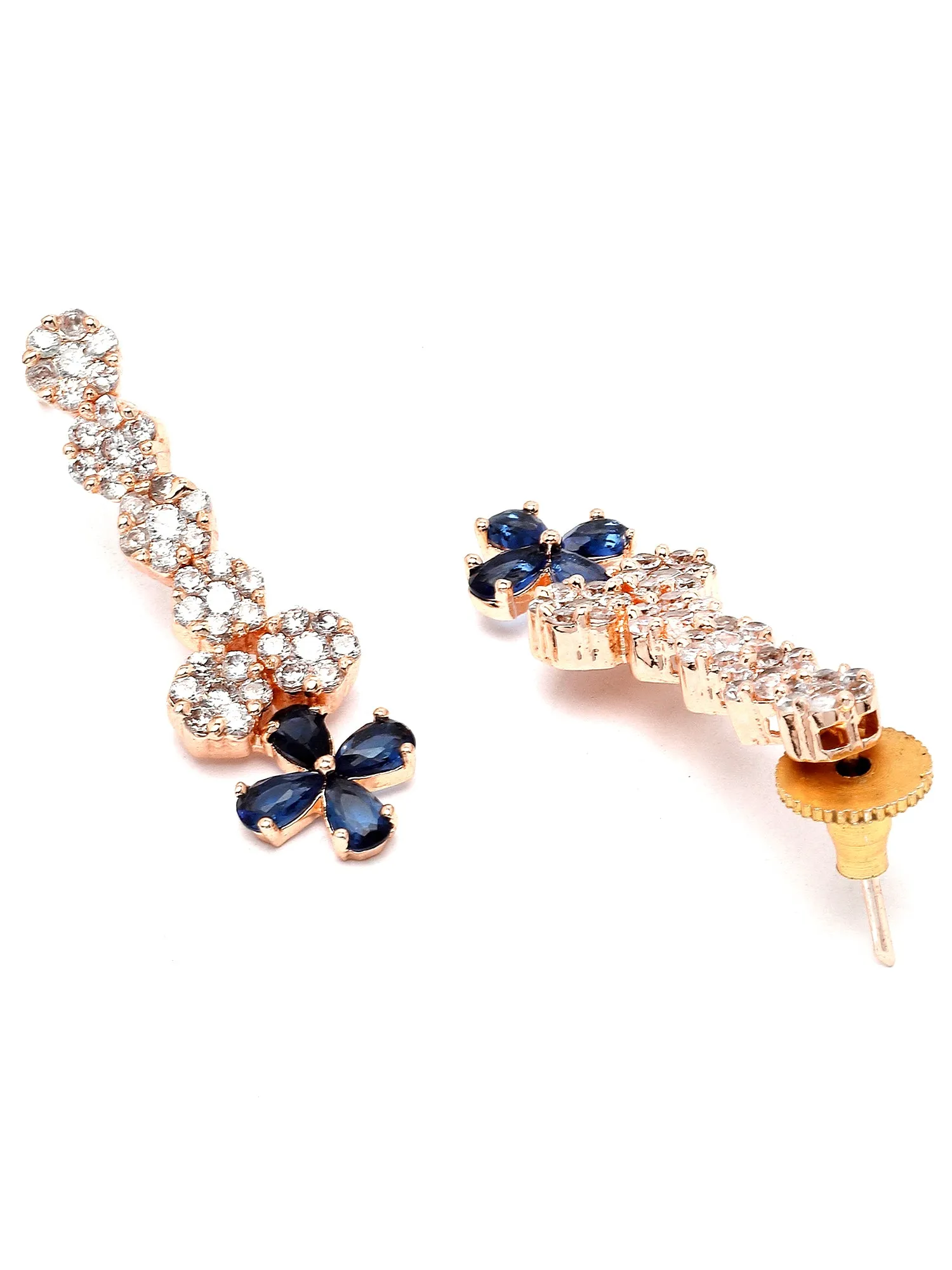 Karatcart Rose Gold Plated Blue Cubic Zirconia Studded Floral Design Necklace Set for Women