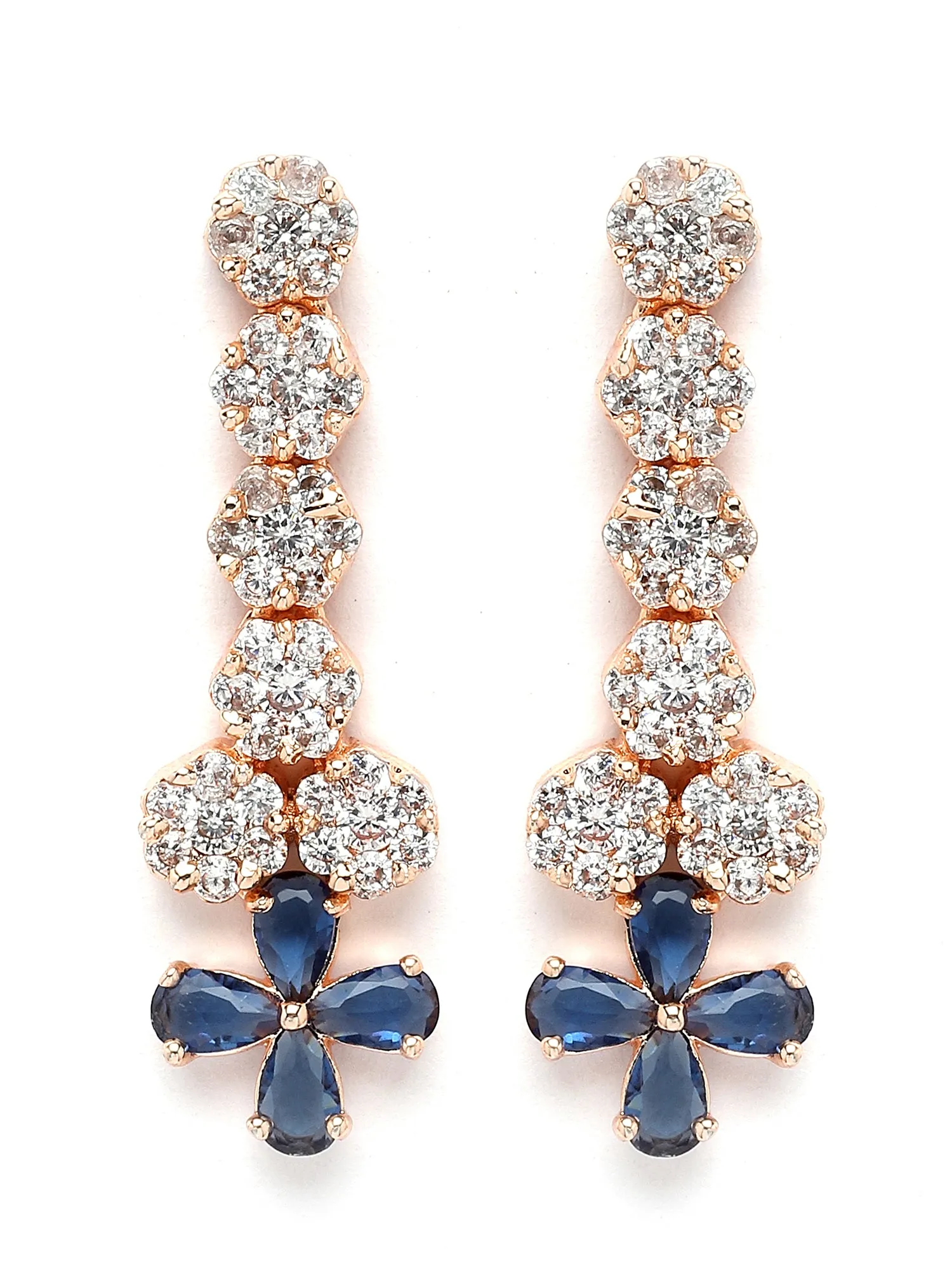 Karatcart Rose Gold Plated Blue Cubic Zirconia Studded Floral Design Necklace Set for Women
