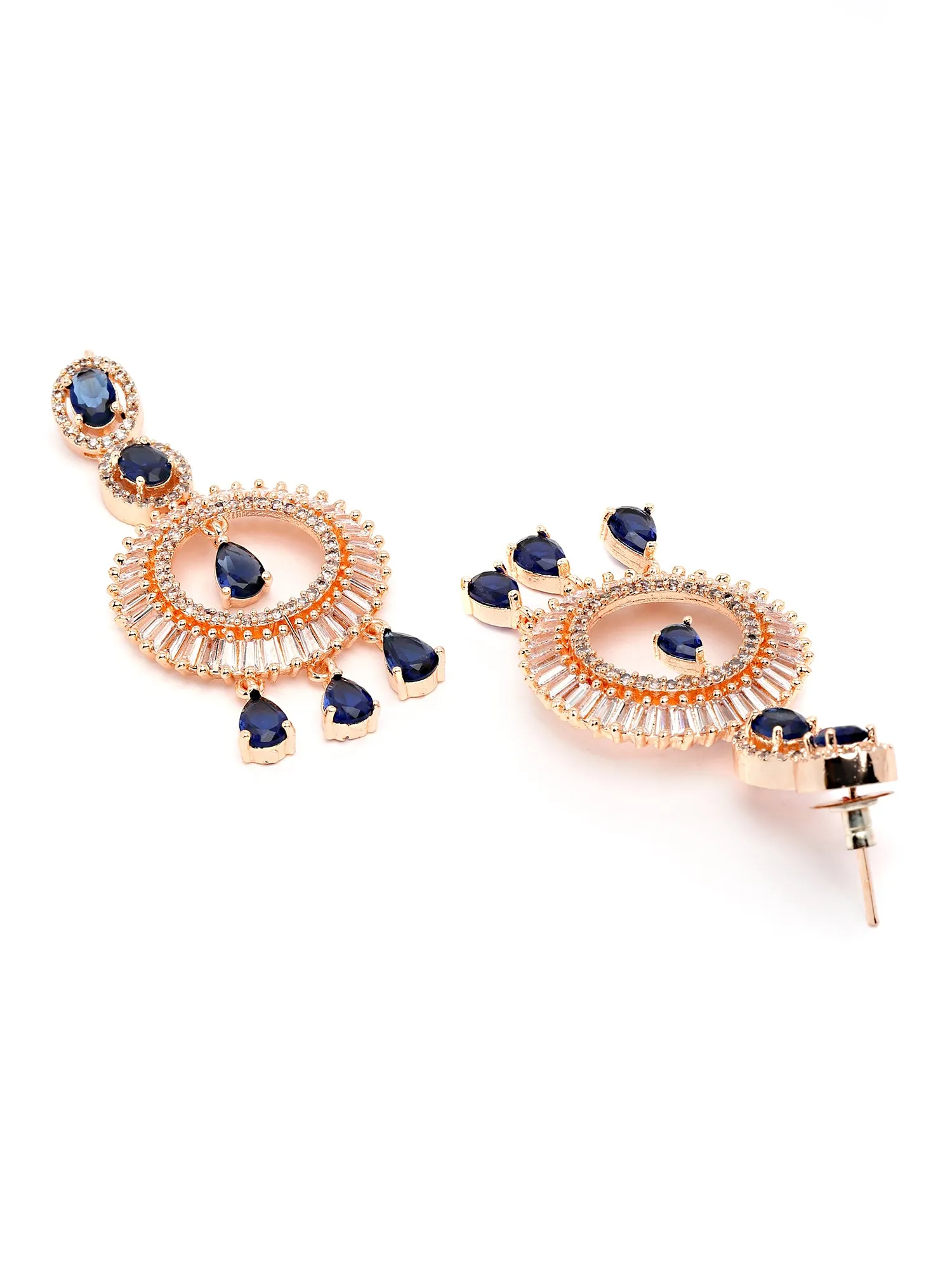 Karatcart Rose Gold Plated Blue Cubic Zirconia Studded Hoop Dangler Earrings for Women