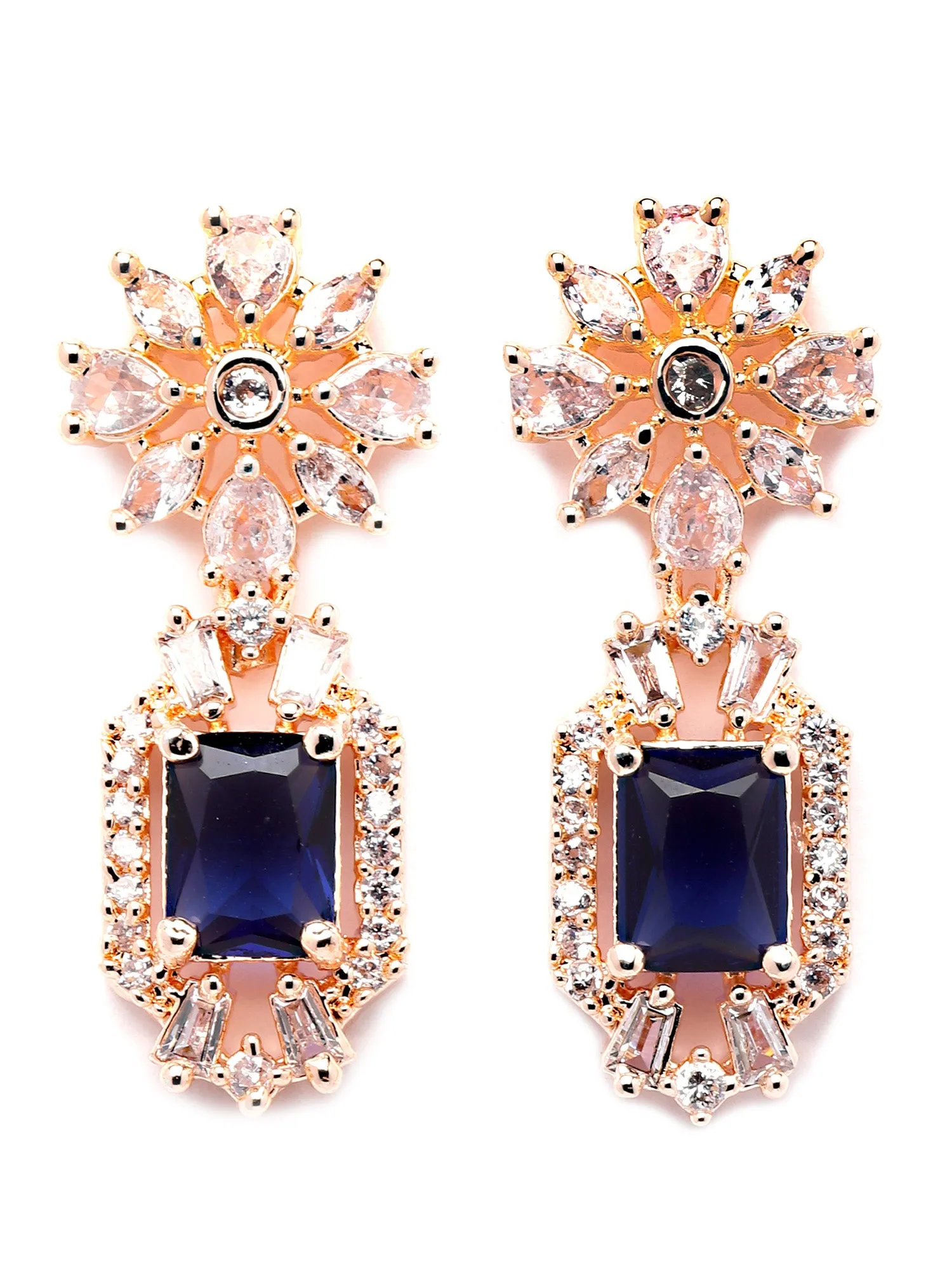 Karatcart Rose Gold Plated Blue Cubic Zirconia Studded Necklace Set