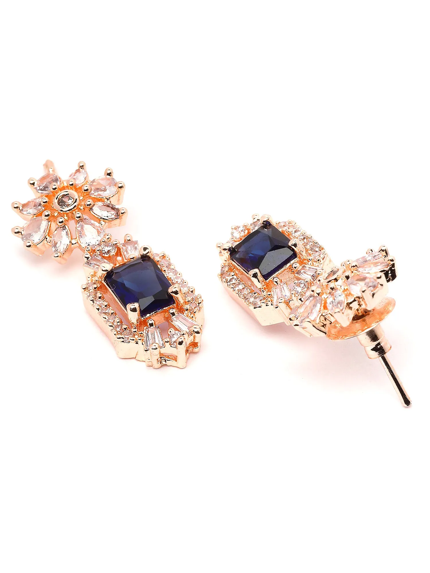 Karatcart Rose Gold Plated Blue Cubic Zirconia Studded Necklace Set