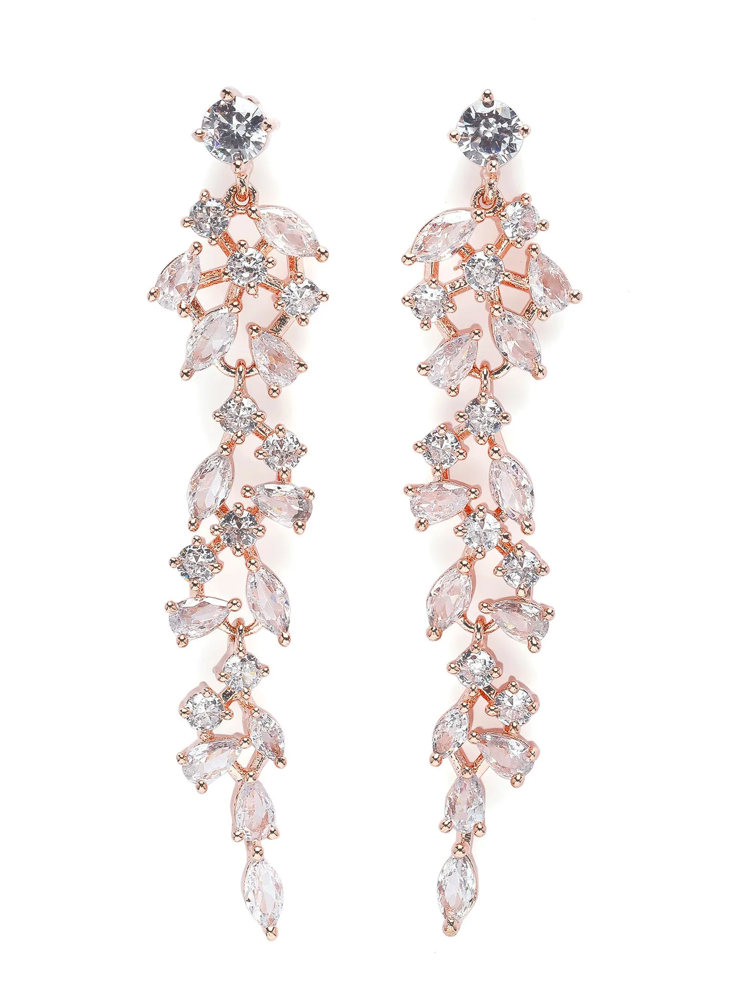Karatcart Rose Gold Plated Cubic Zirconia Drop Earrings for Women