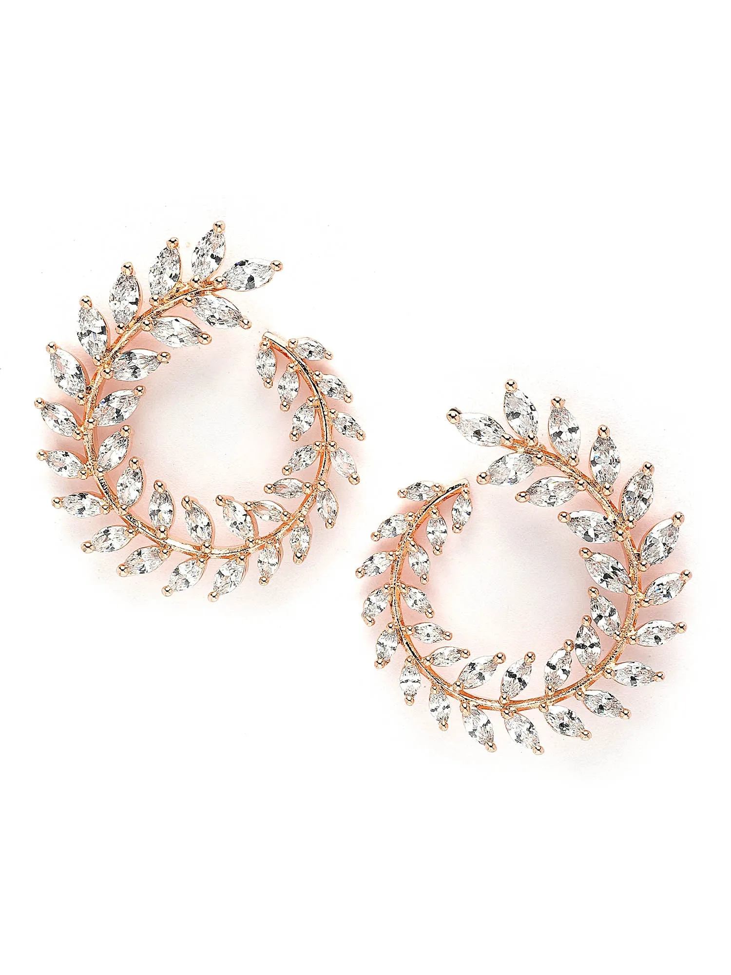 Karatcart Rose Gold Plated Cubic Zirconia Leaf Branch Design Hoop Earrings for Women