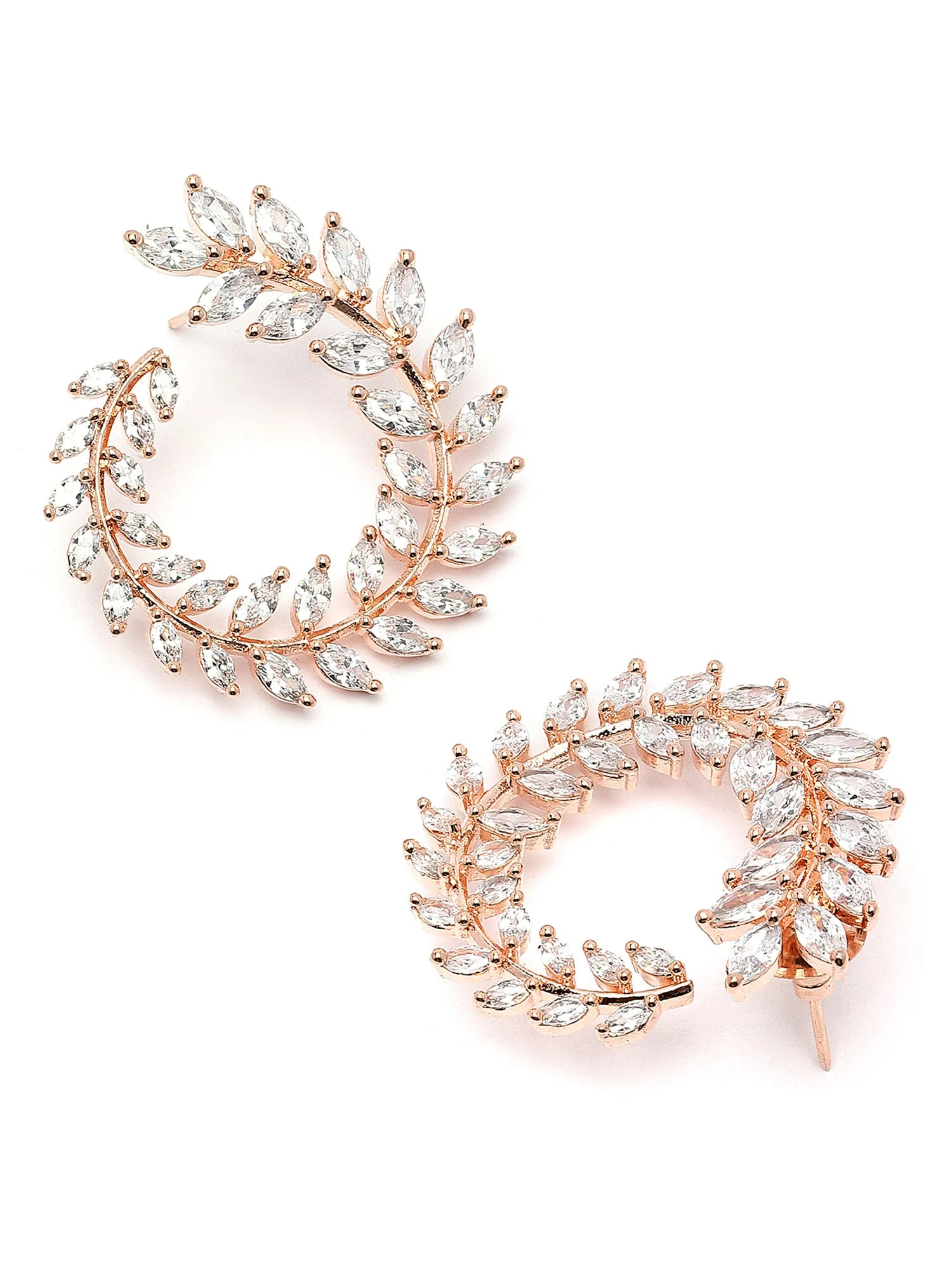 Karatcart Rose Gold Plated Cubic Zirconia Leaf Branch Design Hoop Earrings for Women