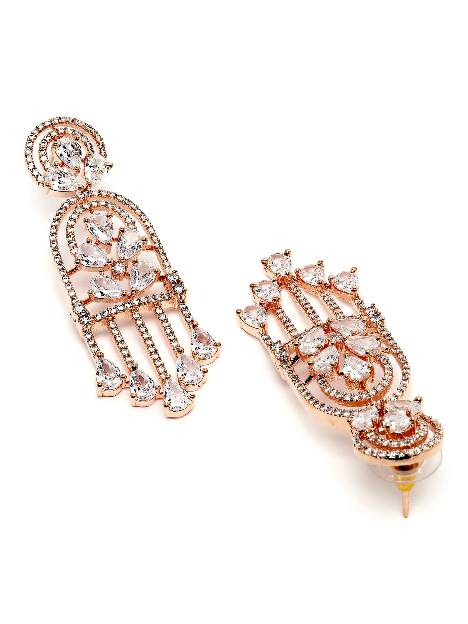 Karatcart Rose Gold Plated Cubic Zirconia Studded Drop Earrings for Women
