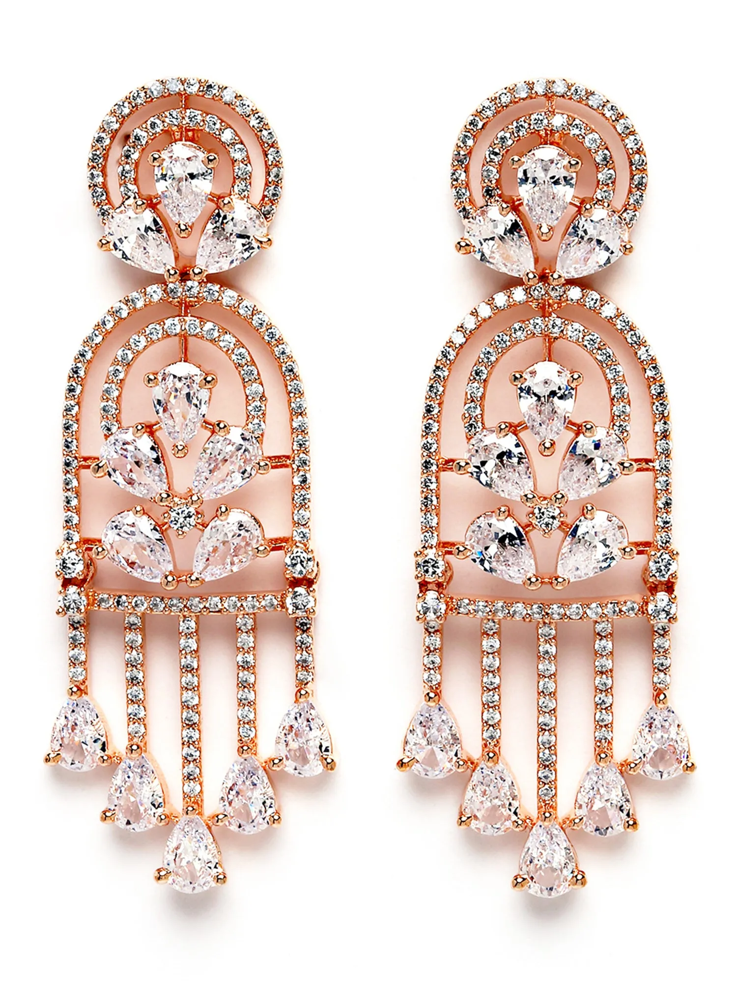 Karatcart Rose Gold Plated Cubic Zirconia Studded Drop Earrings for Women