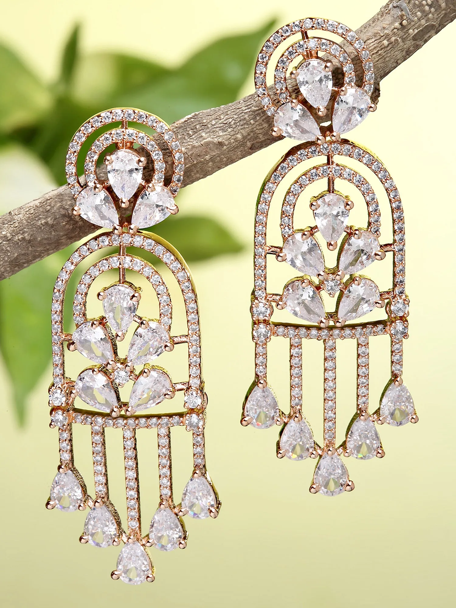 Karatcart Rose Gold Plated Cubic Zirconia Studded Drop Earrings for Women