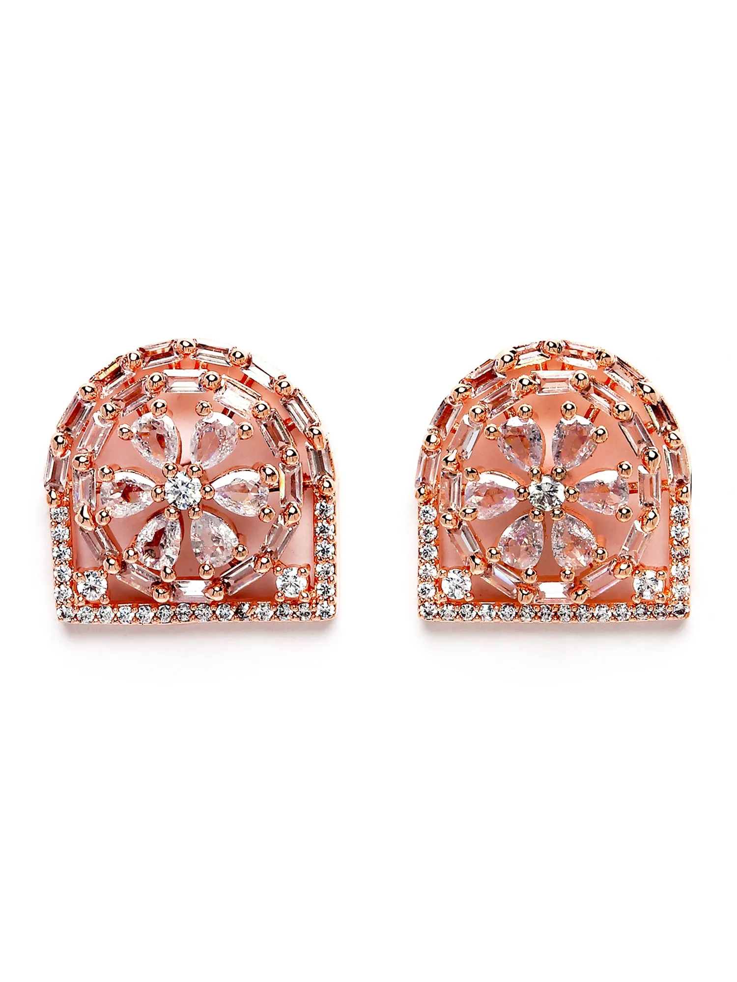 Karatcart Rose Gold Plated Cubic Zirconia Studded Floral Stud Earrings for Women