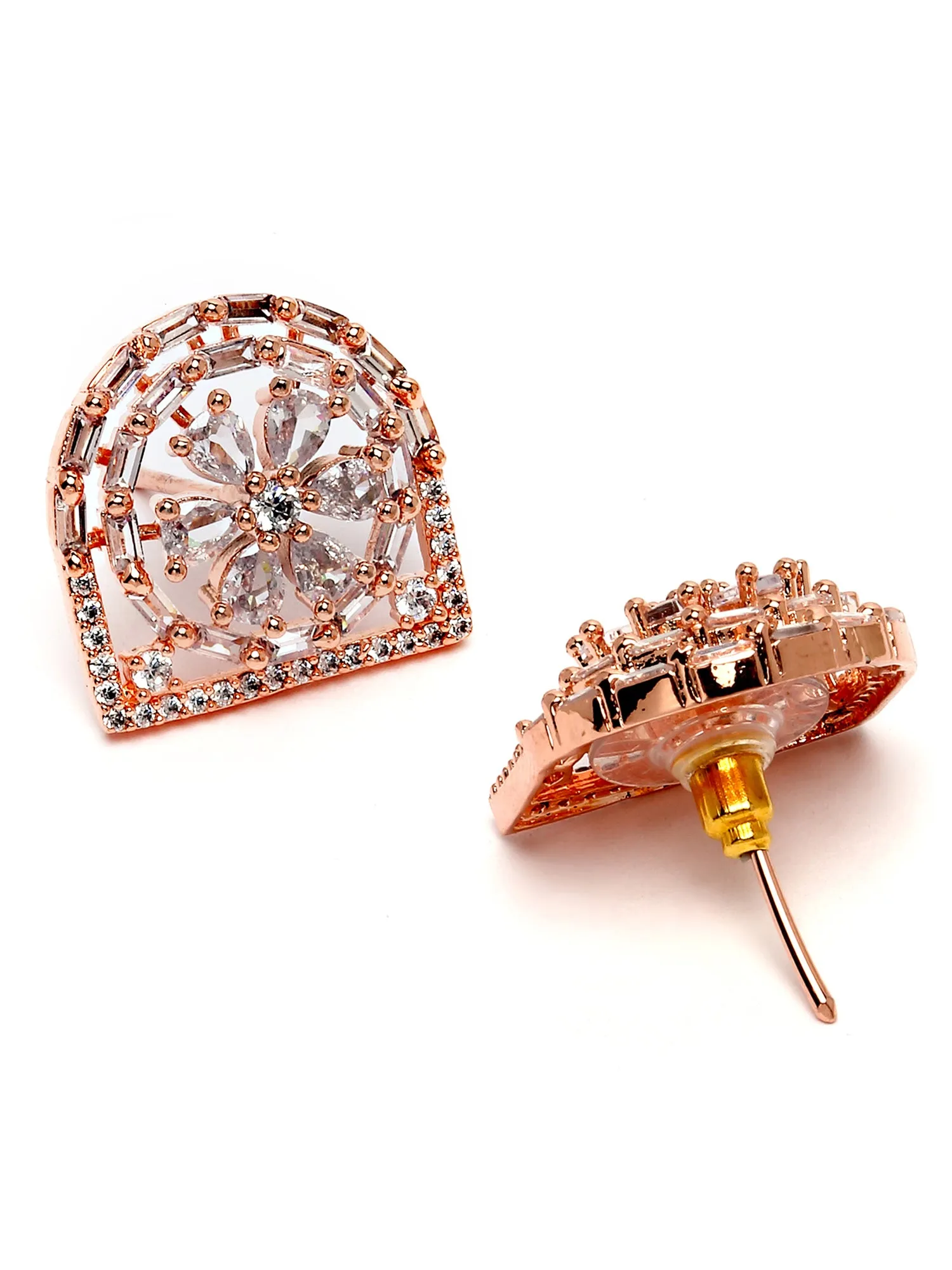 Karatcart Rose Gold Plated Cubic Zirconia Studded Floral Stud Earrings for Women