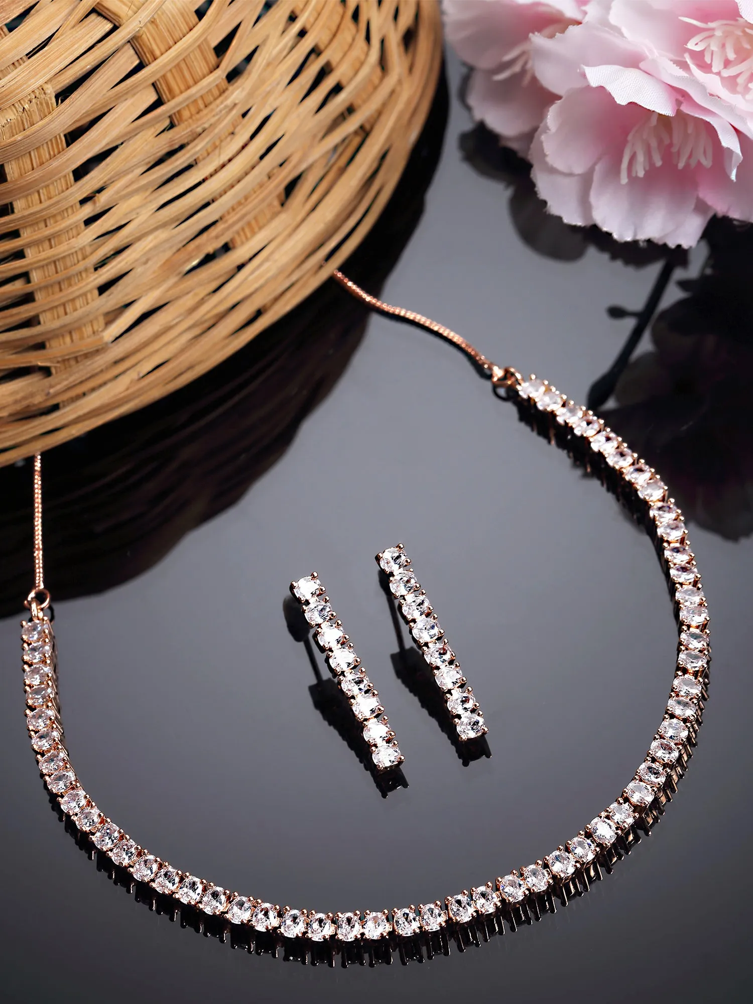 Karatcart Rose Gold Plated Cubic Zirconia Studded Necklace Set for Women