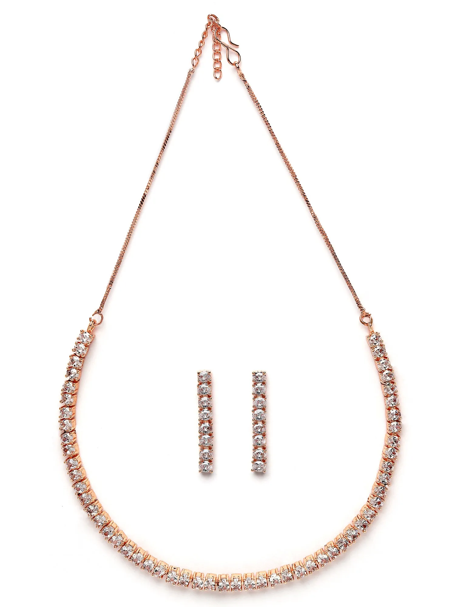 Karatcart Rose Gold Plated Cubic Zirconia Studded Necklace Set for Women