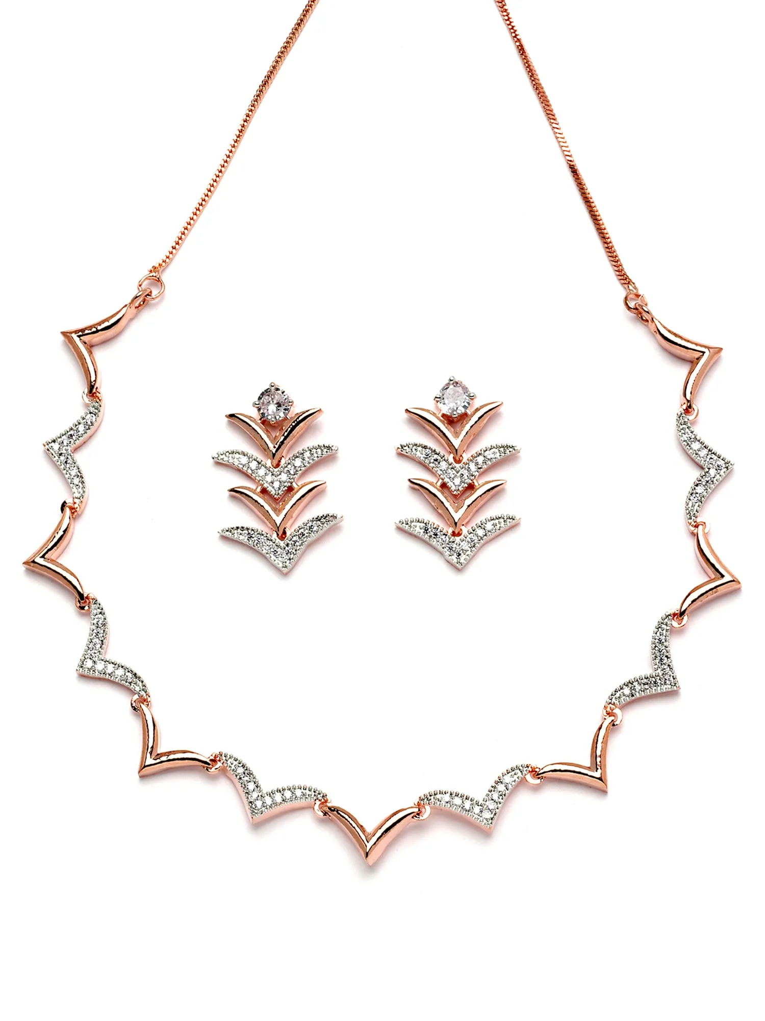 Karatcart Rose Gold Plated Cubic Zirconia Studded Necklace Set