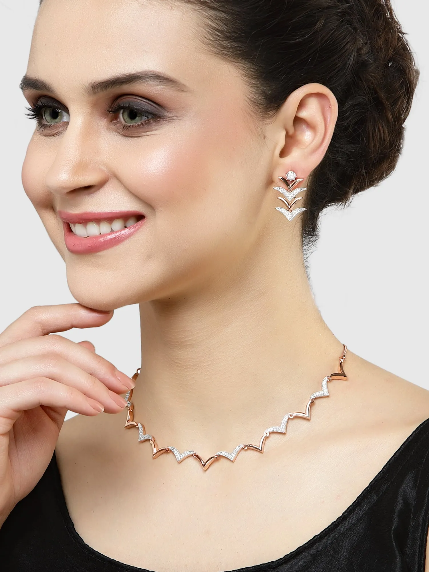 Karatcart Rose Gold Plated Cubic Zirconia Studded Necklace Set