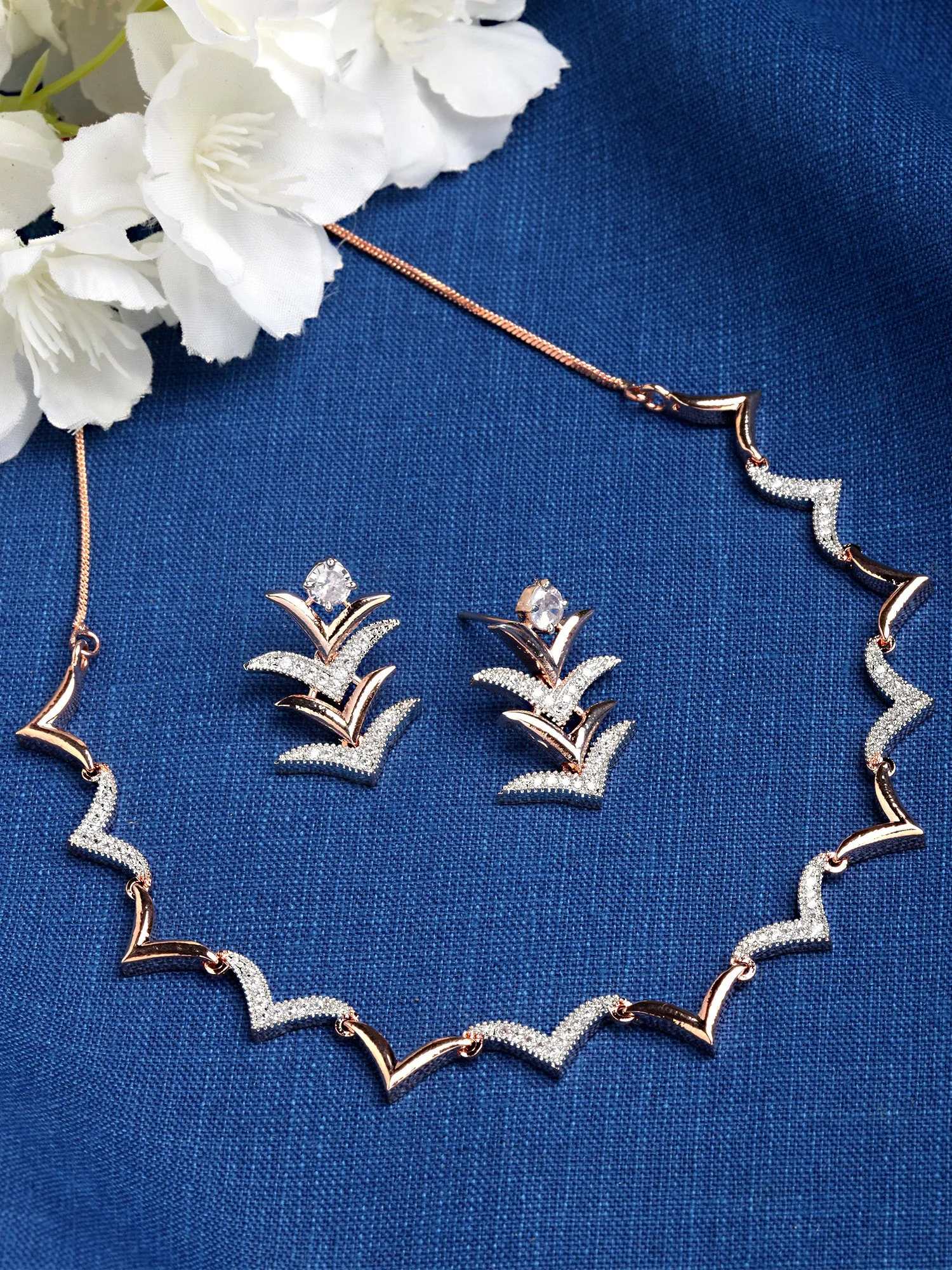 Karatcart Rose Gold Plated Cubic Zirconia Studded Necklace Set