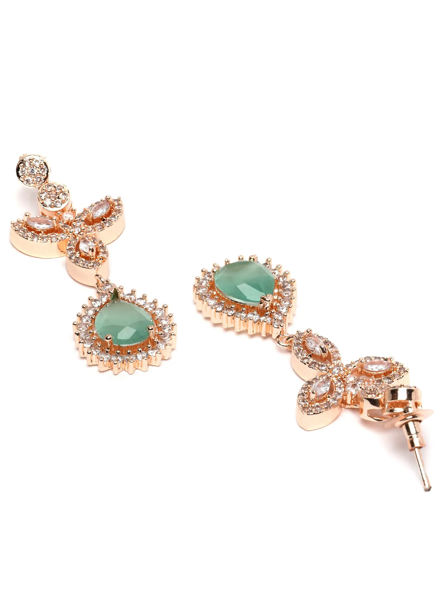 Karatcart Rose Gold Plated Drop Shape Light Green Cubic Zirconia Studded Necklace Set
