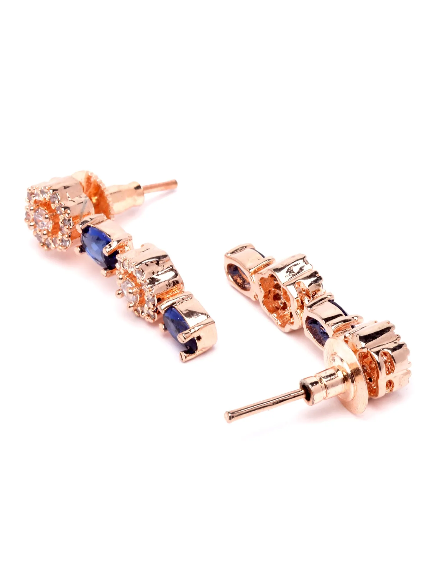 Karatcart Rose Gold Plated Floral Design Blue Cubic Zirconia Studded Necklace Set