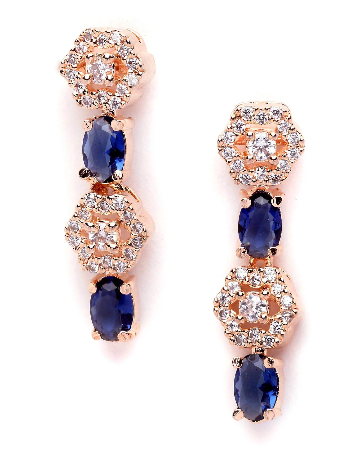 Karatcart Rose Gold Plated Floral Design Blue Cubic Zirconia Studded Necklace Set