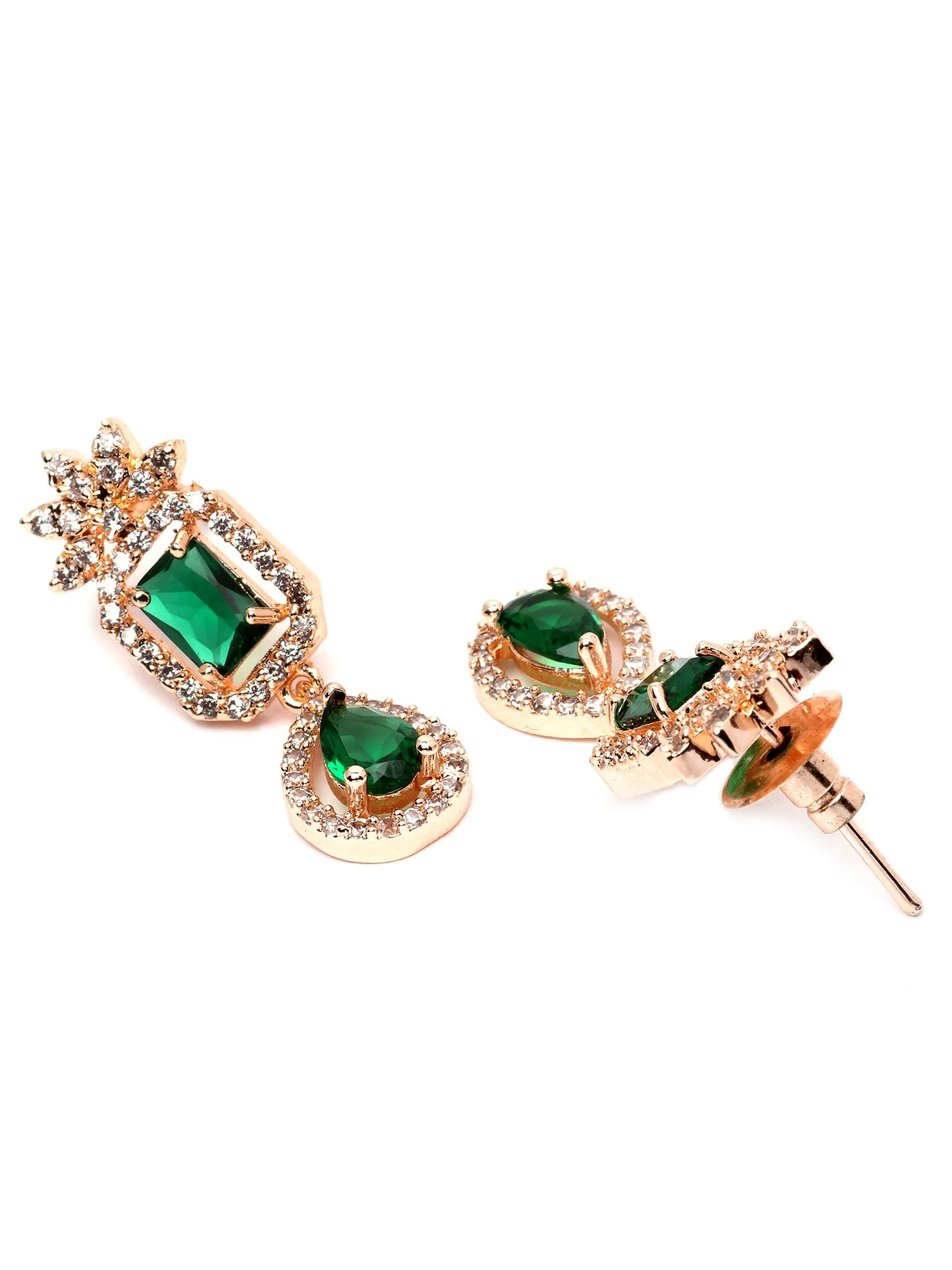 Karatcart Rose Gold Plated Floral Design Green Cubic Zirconia Studded Necklace Set