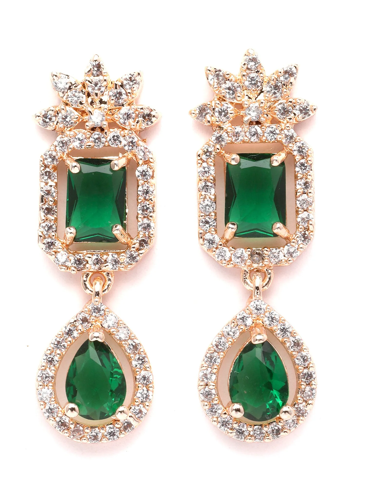 Karatcart Rose Gold Plated Floral Design Green Cubic Zirconia Studded Necklace Set