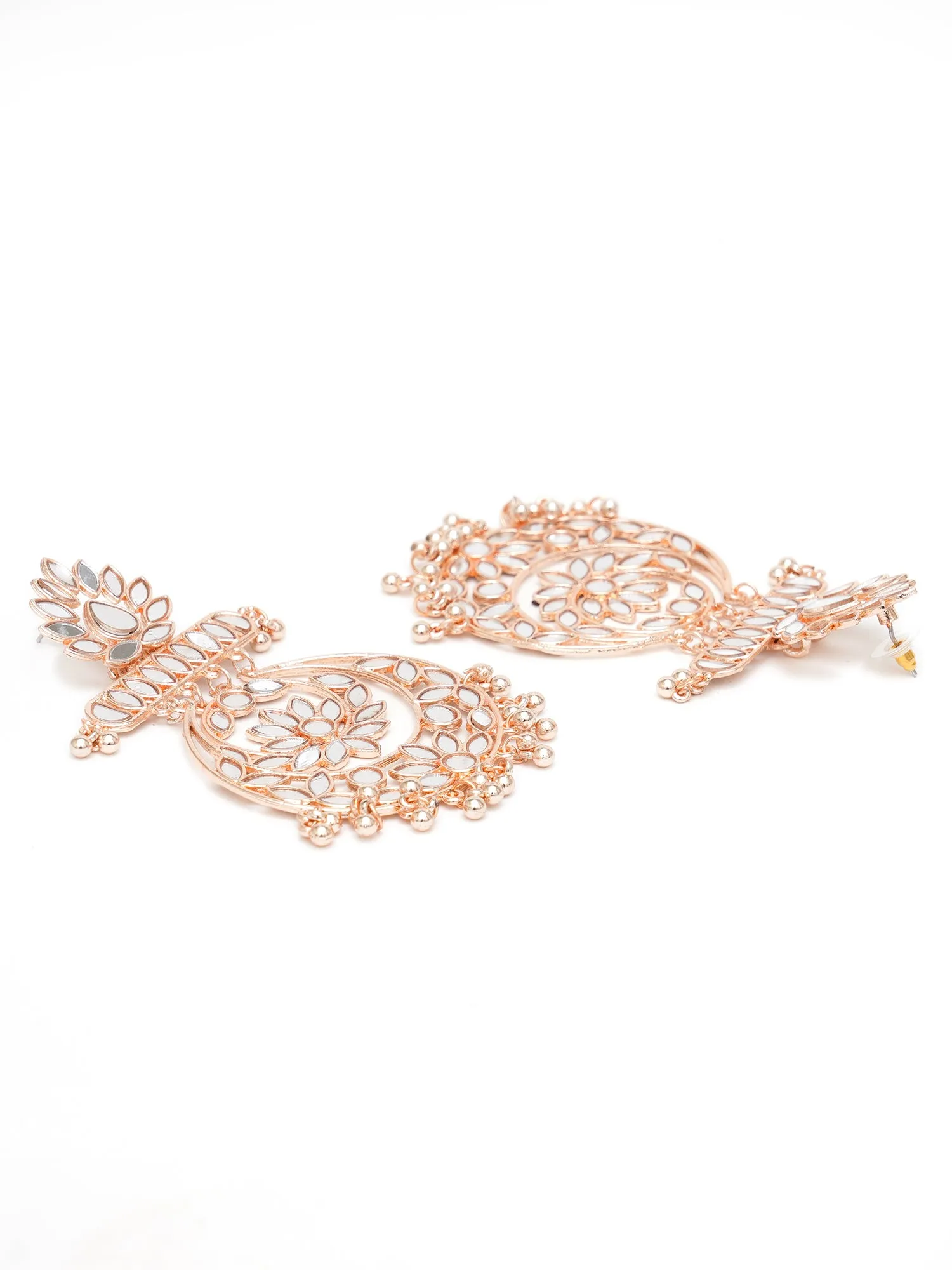 Karatcart Rose Gold Plated Floral Design Mirror Work Long Dangler Earrings for Women