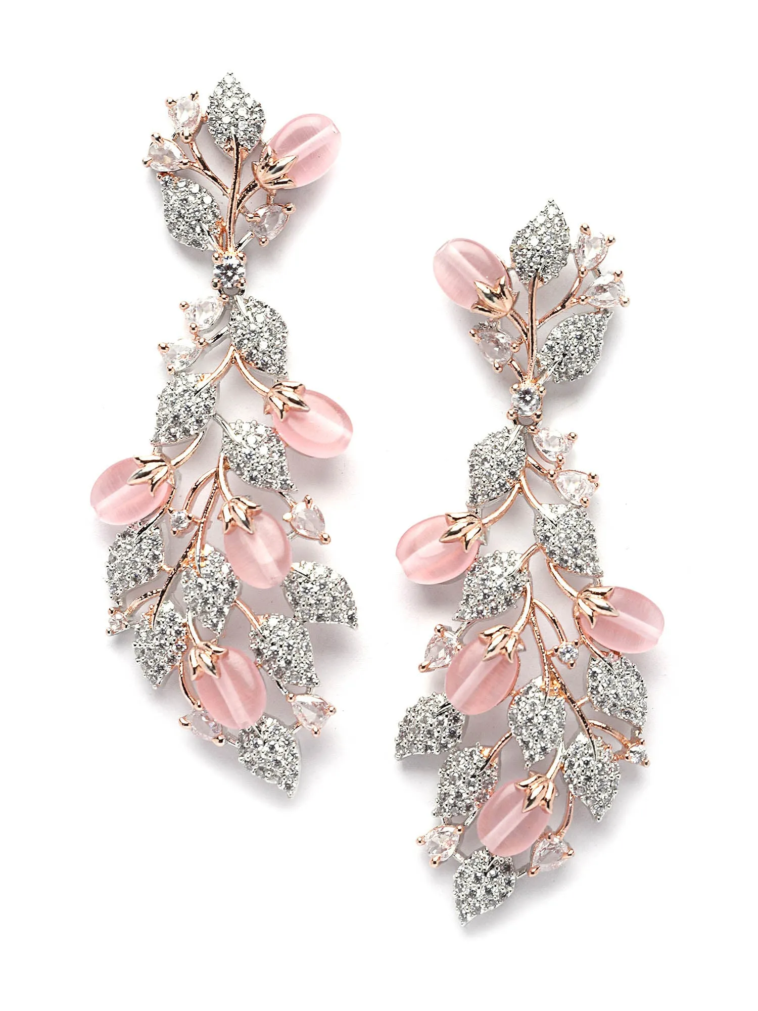 Karatcart Rose Gold Plated Floral Design Pink CZ Stone Dangler Earrings for Women