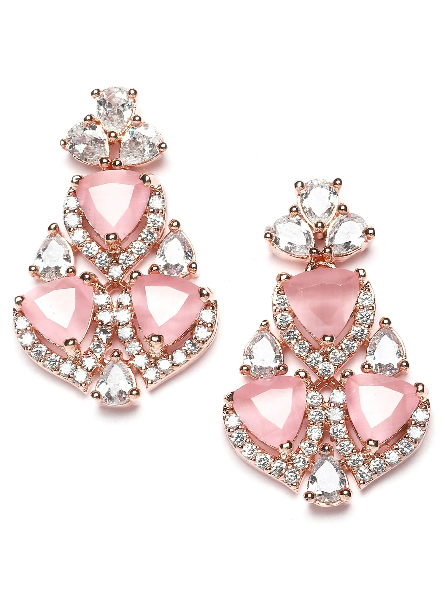 Karatcart Rose Gold Plated Heart Shape Pink Cubic Zirconia Necklace Set for Women