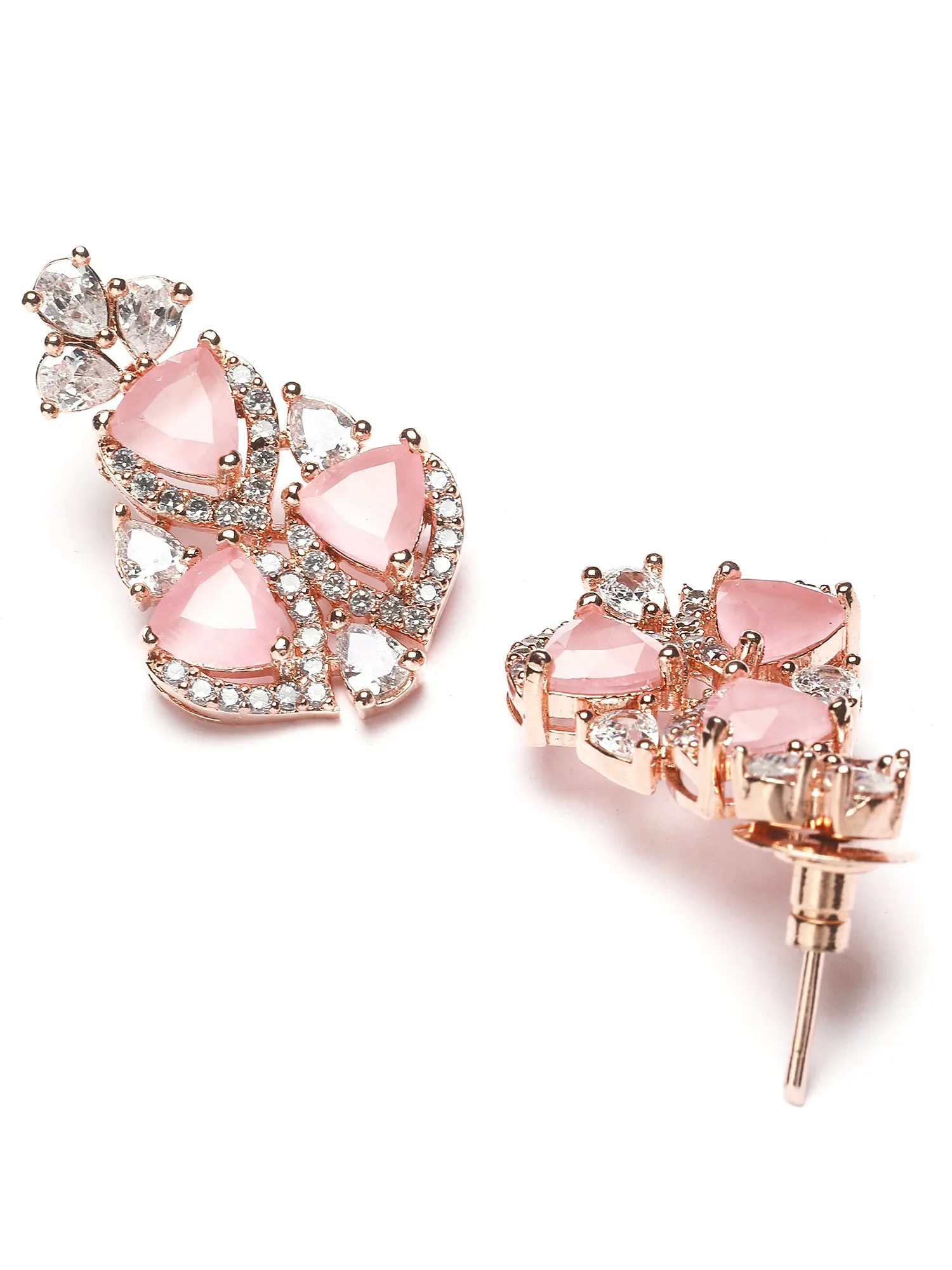 Karatcart Rose Gold Plated Heart Shape Pink Cubic Zirconia Necklace Set for Women