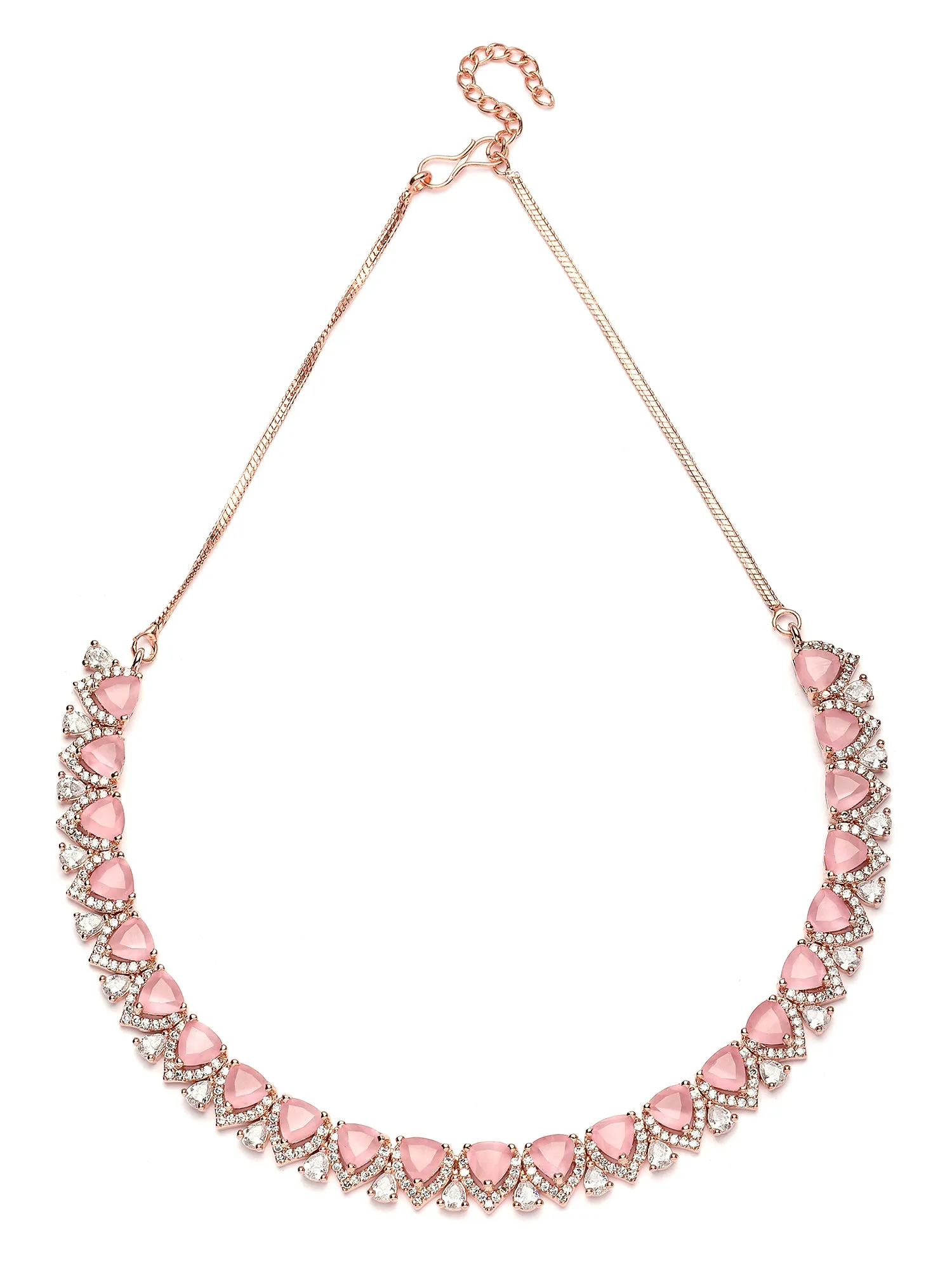 Karatcart Rose Gold Plated Heart Shape Pink Cubic Zirconia Necklace Set for Women