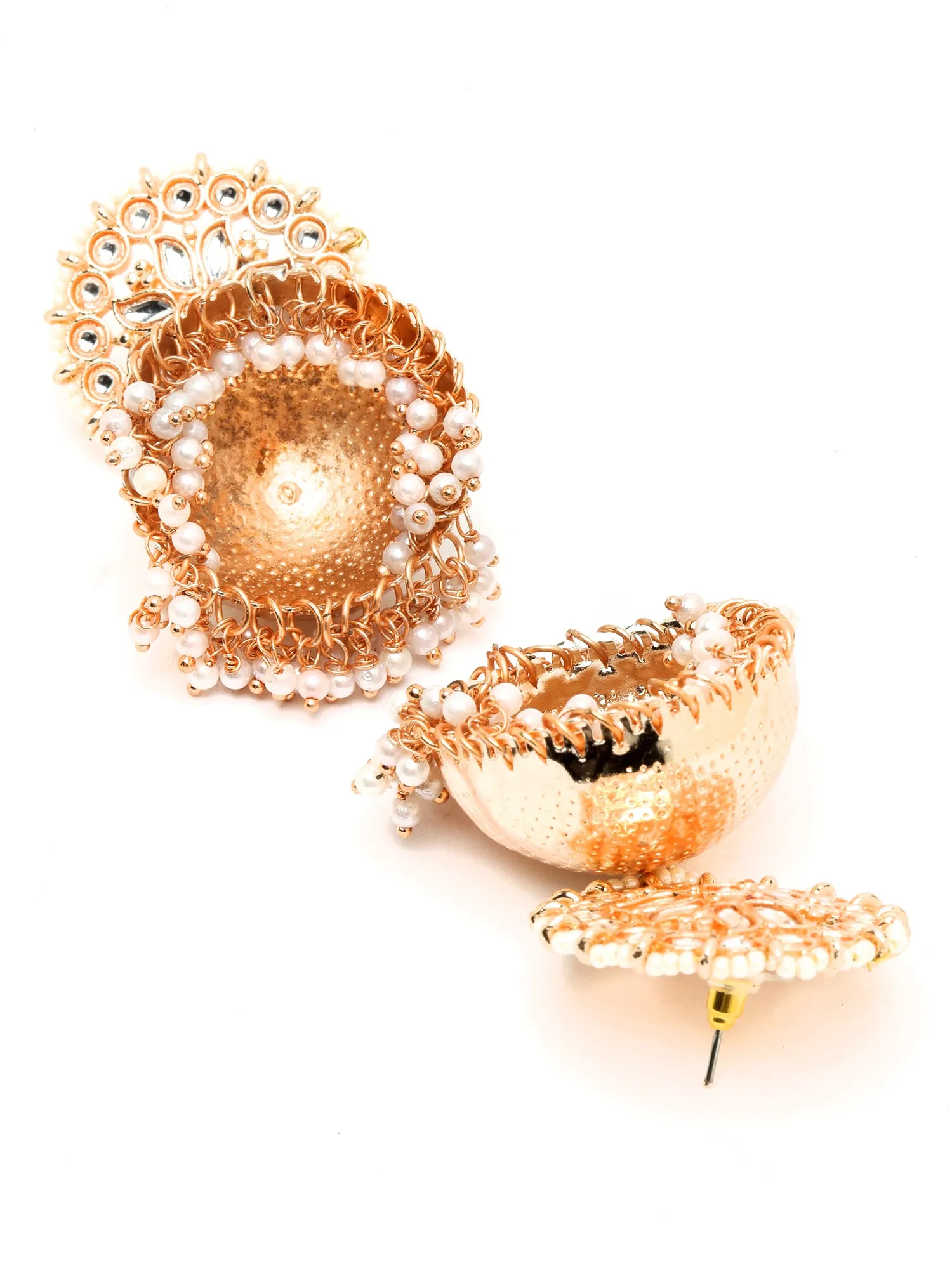 Karatcart Rose Gold Plated Kundan Studded Jhumki Earrings for Women