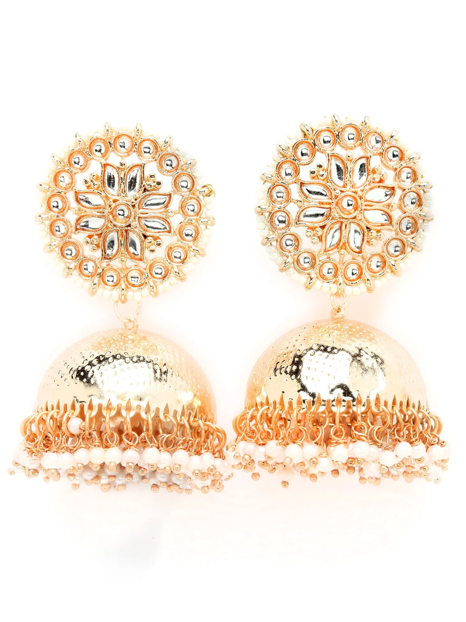 Karatcart Rose Gold Plated Kundan Studded Jhumki Earrings for Women