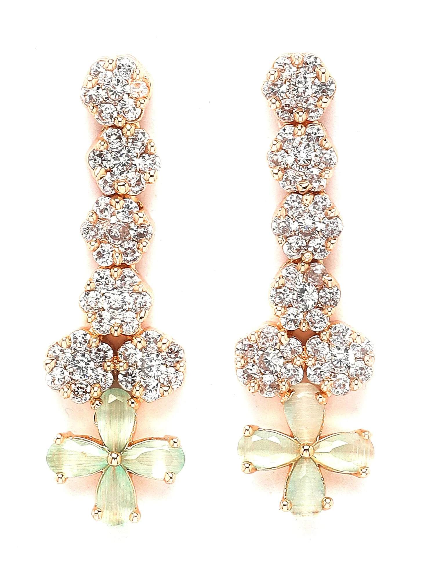 Karatcart Rose Gold Plated Light Green Cubic Zirconia Studded Floral Design Necklace Set for Women