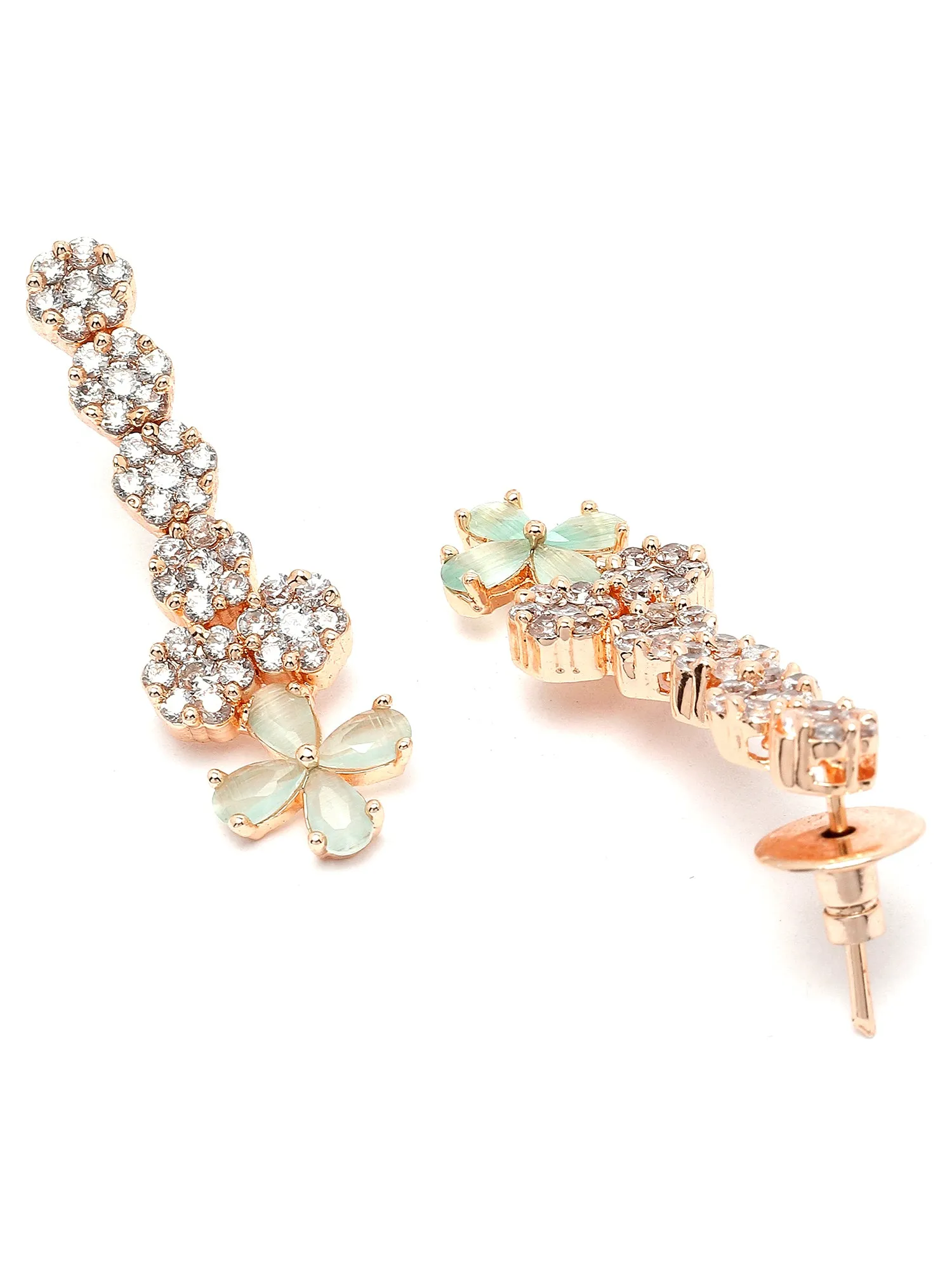 Karatcart Rose Gold Plated Light Green Cubic Zirconia Studded Floral Design Necklace Set for Women