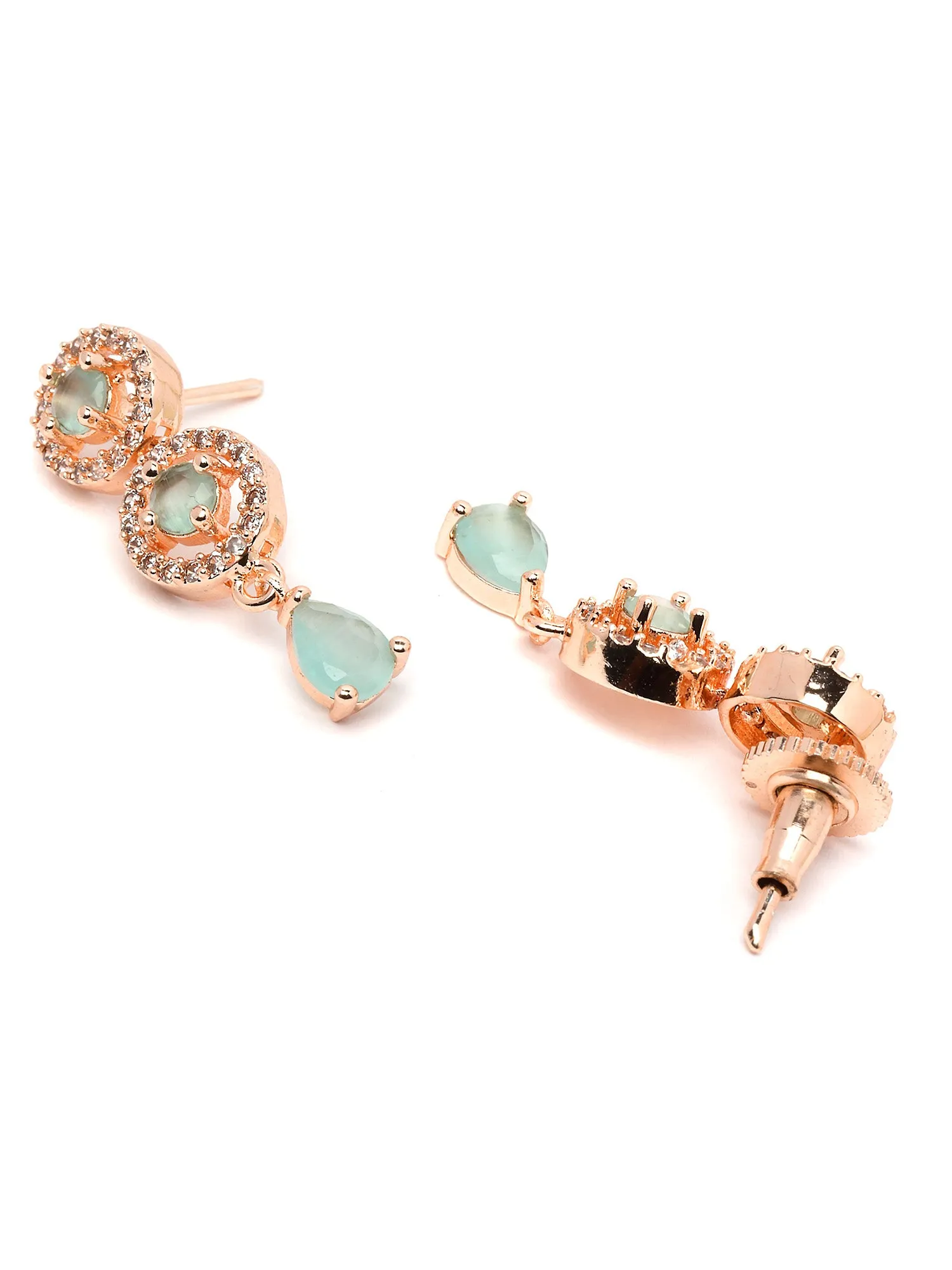 Karatcart Rose Gold Plated Light Green Cubic Zirconia Studded Necklace Set