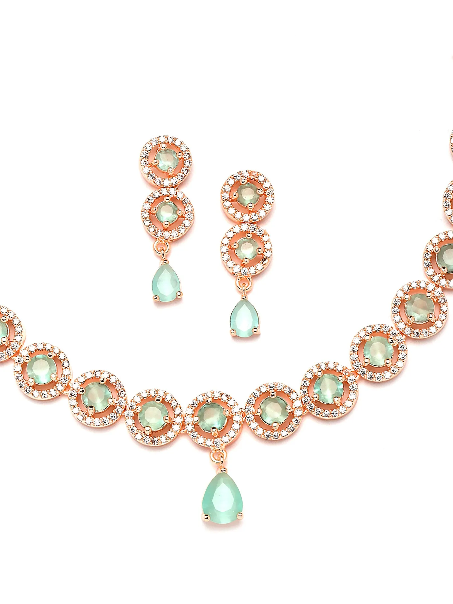 Karatcart Rose Gold Plated Light Green Cubic Zirconia Studded Necklace Set