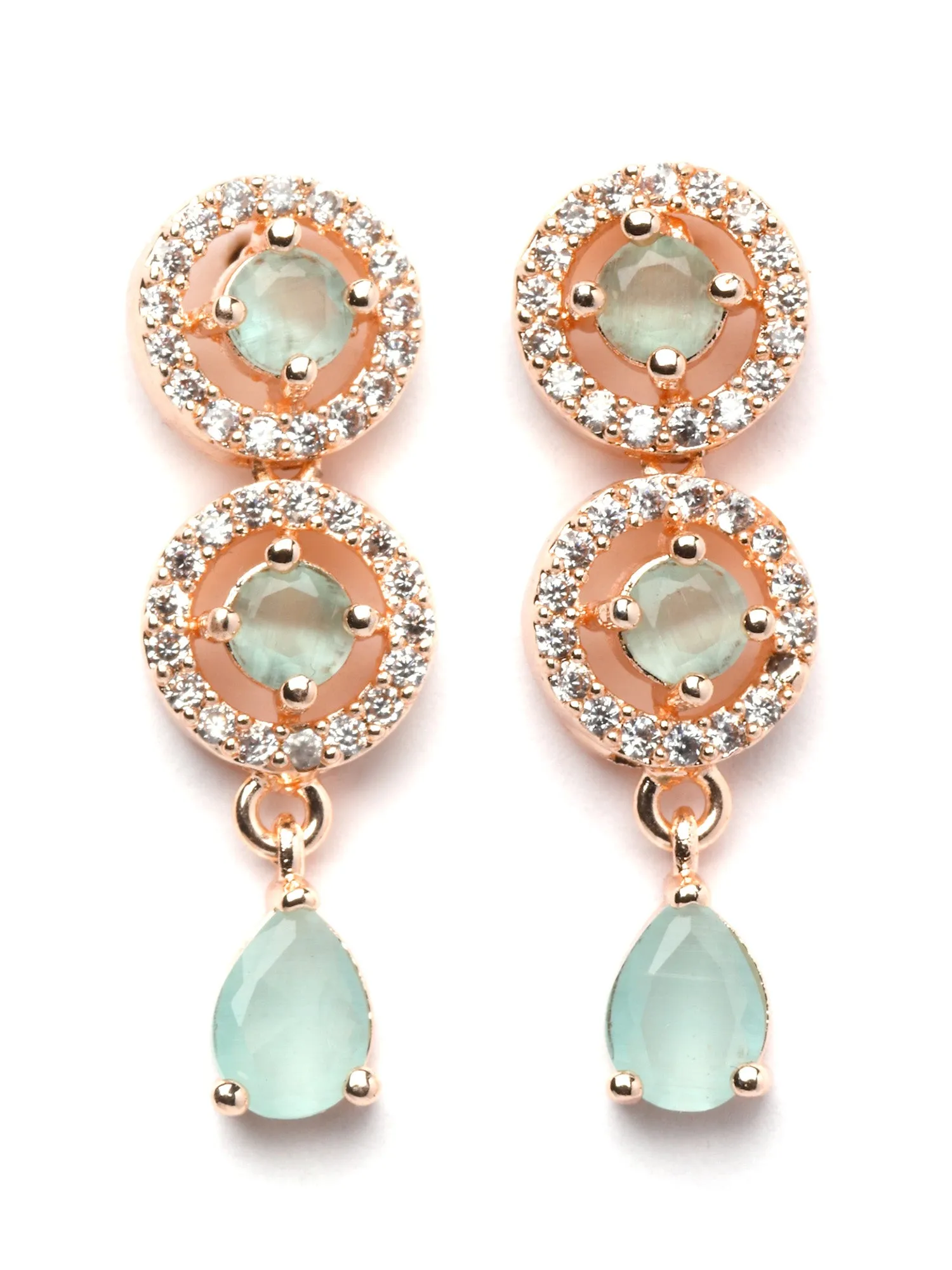 Karatcart Rose Gold Plated Light Green Cubic Zirconia Studded Necklace Set