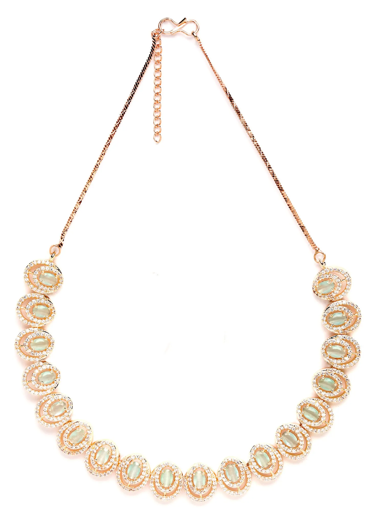 Karatcart Rose Gold Plated Light Green Floral CZ Stone Studded Jewellery Set