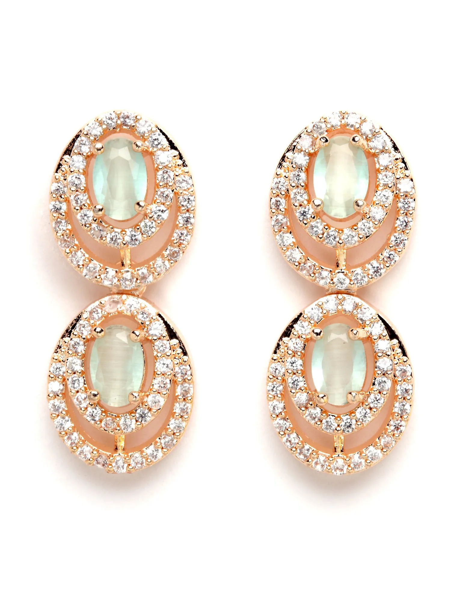 Karatcart Rose Gold Plated Light Green Floral CZ Stone Studded Jewellery Set