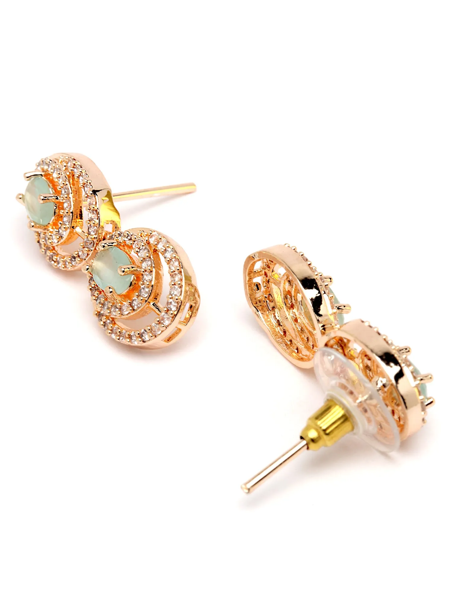 Karatcart Rose Gold Plated Light Green Floral CZ Stone Studded Jewellery Set